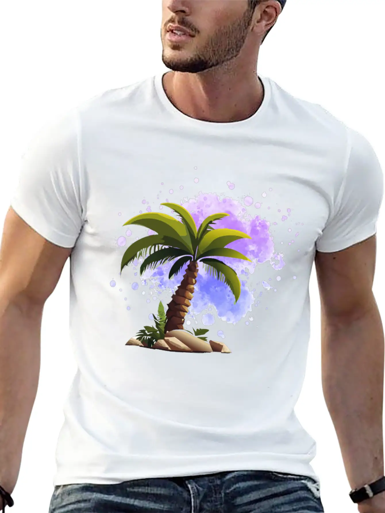 Palm Island, Palm, Sunset, Caribbean Comfortable Minimalist Graphic Tee – Summer Style Essential