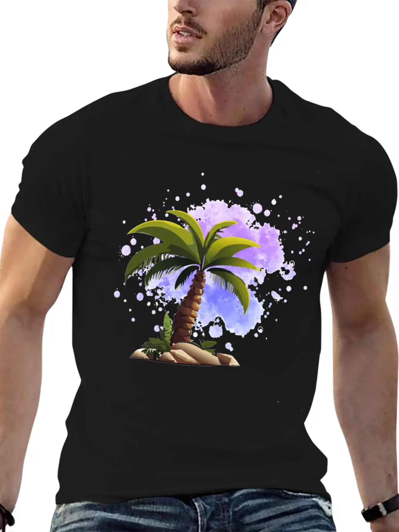 Palm Island, Palm, Sunset, Caribbean Comfortable Minimalist Graphic Tee – Summer Style Essential