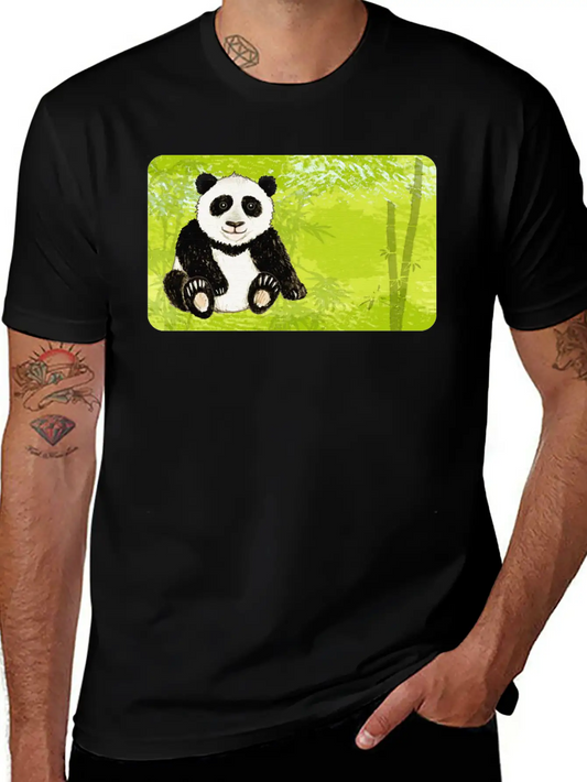 Panda Bear In The Bamboo Forest - Design For Kids Unisex Short Sleeve Soft Cotton T-Shirt – Casual Everyday Wear