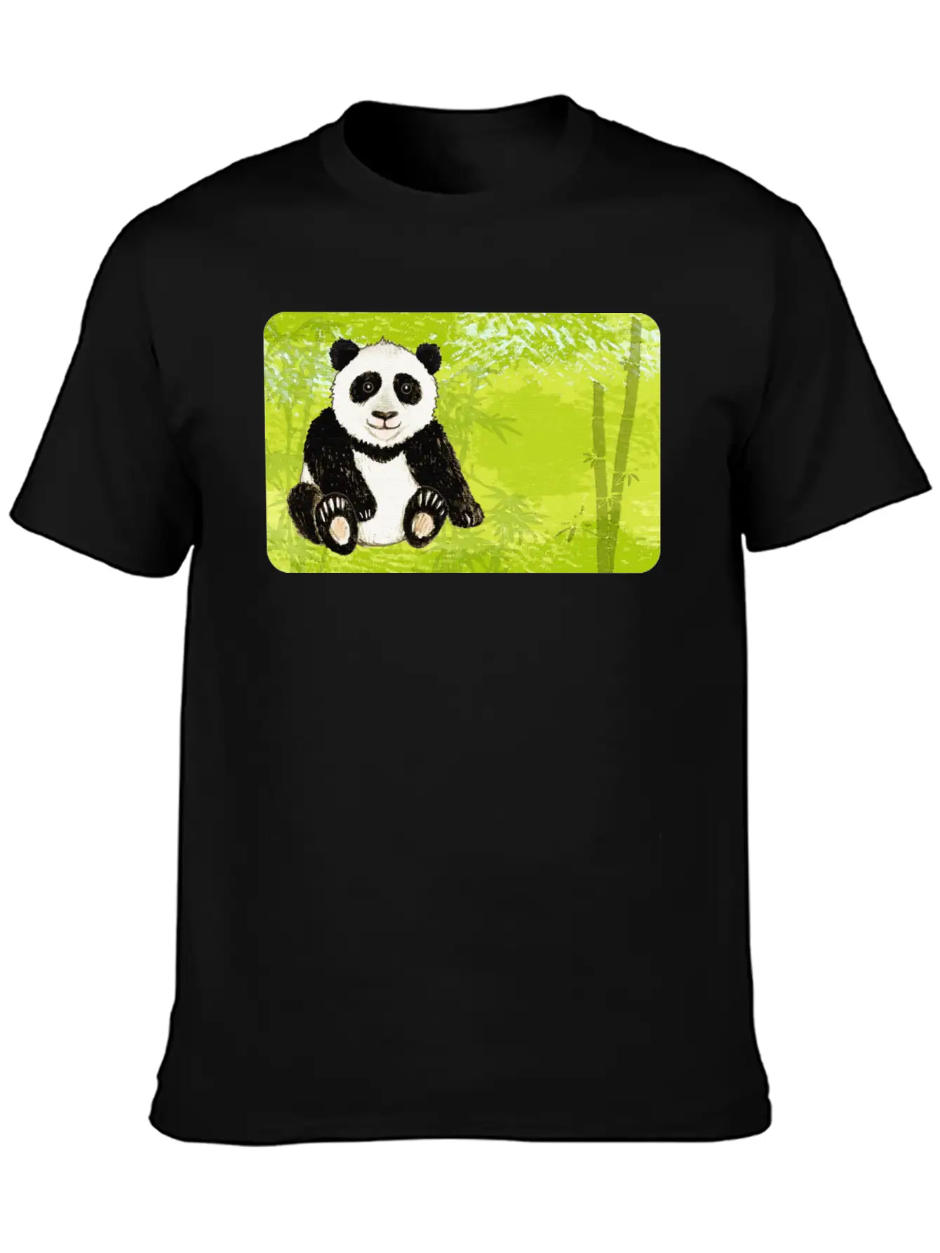 Panda Bear In The Bamboo Forest - Design For Kids Unisex Short Sleeve Soft Cotton T-Shirt – Casual Everyday Wear