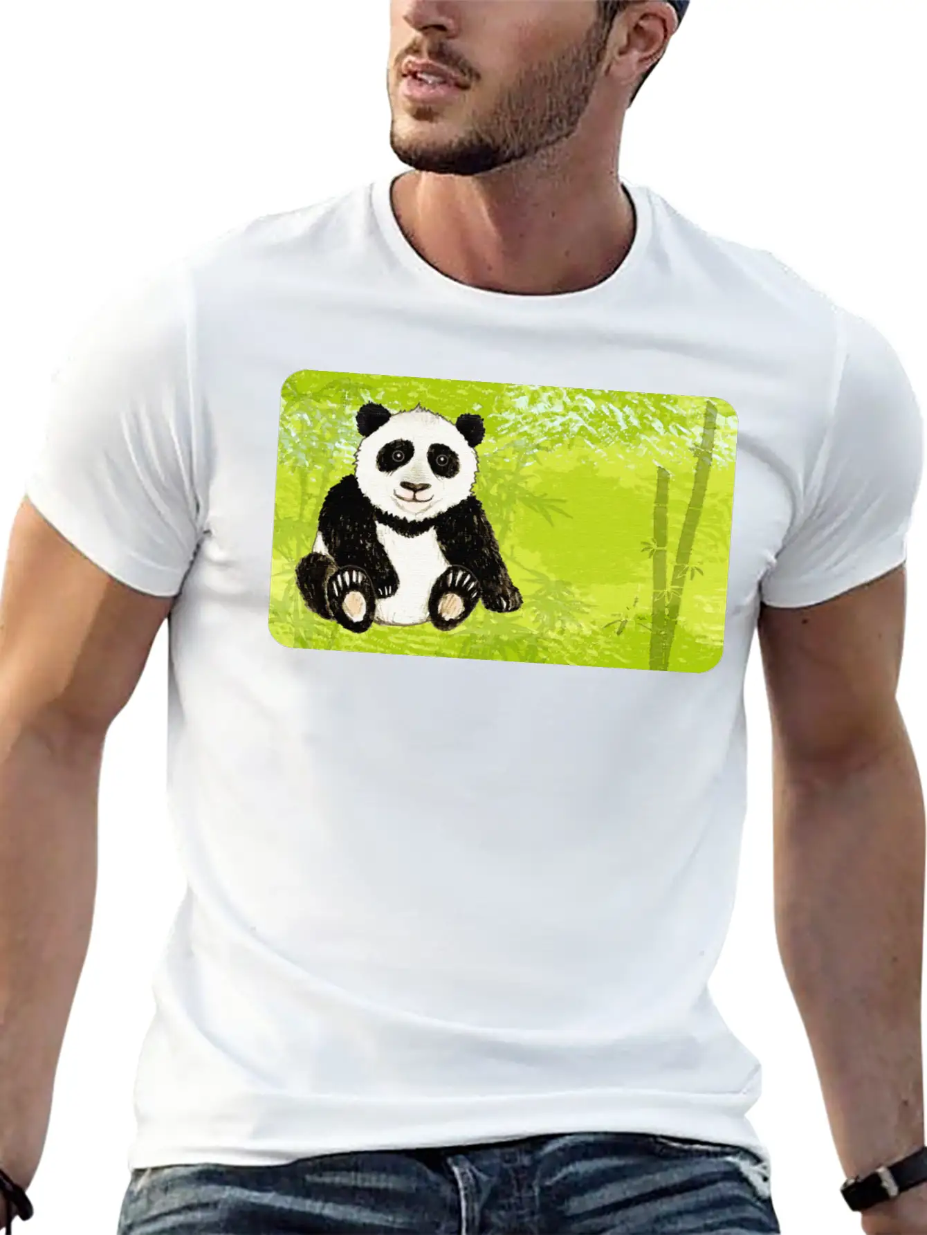 Panda Bear In The Bamboo Forest - Design For Kids Unisex Short Sleeve Soft Cotton T-Shirt – Casual Everyday Wear