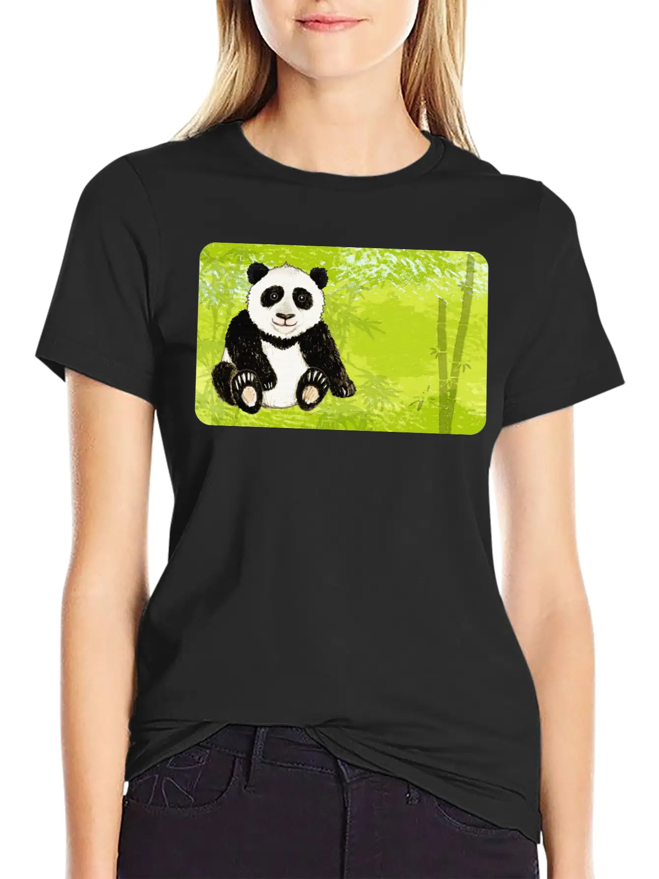 Panda Bear In The Bamboo Forest - Design For Kids Unisex Short Sleeve Soft Cotton T-Shirt – Casual Everyday Wear