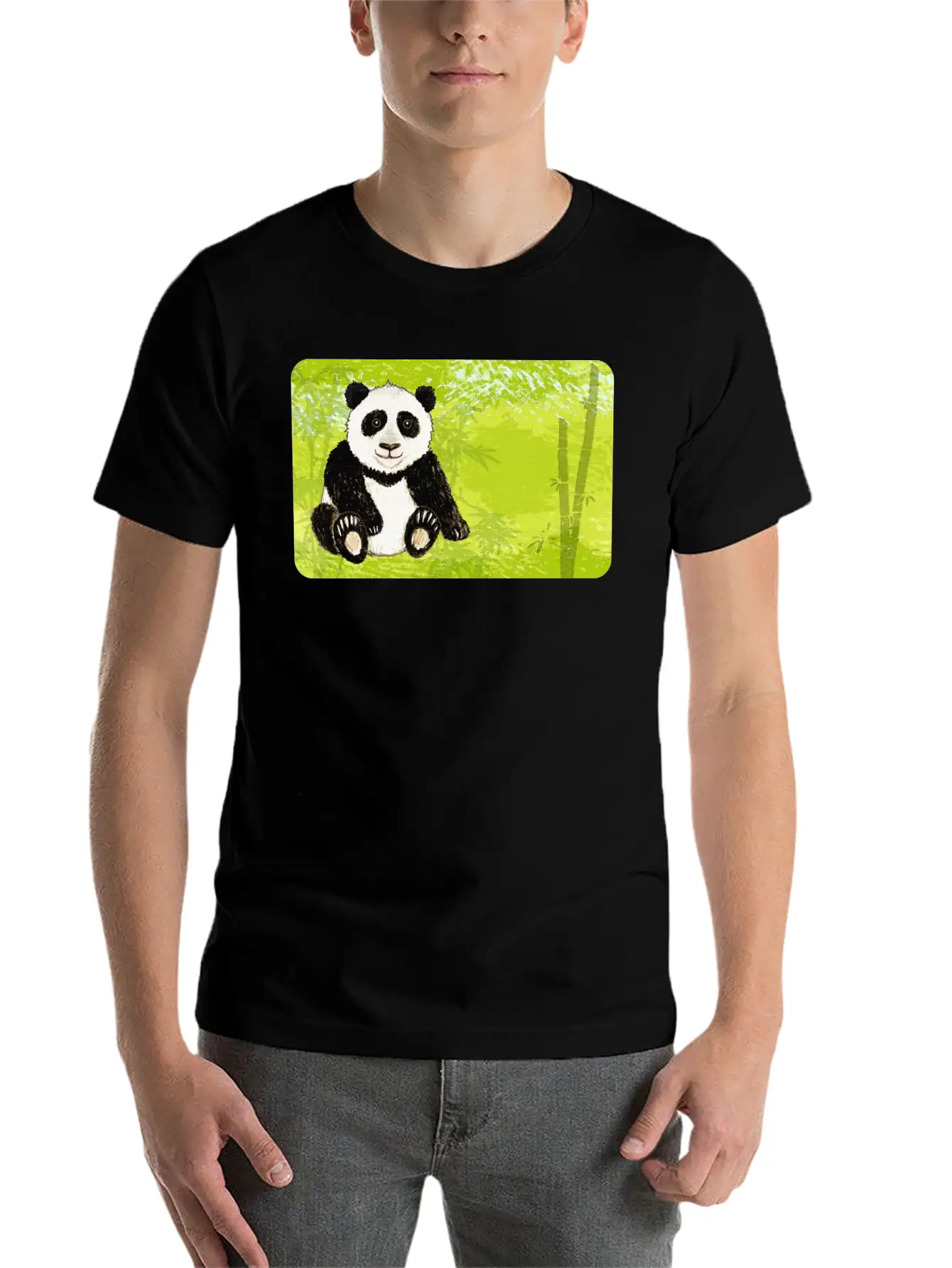Panda Bear In The Bamboo Forest - Design For Kids Unisex Short Sleeve Soft Cotton T-Shirt – Casual Everyday Wear