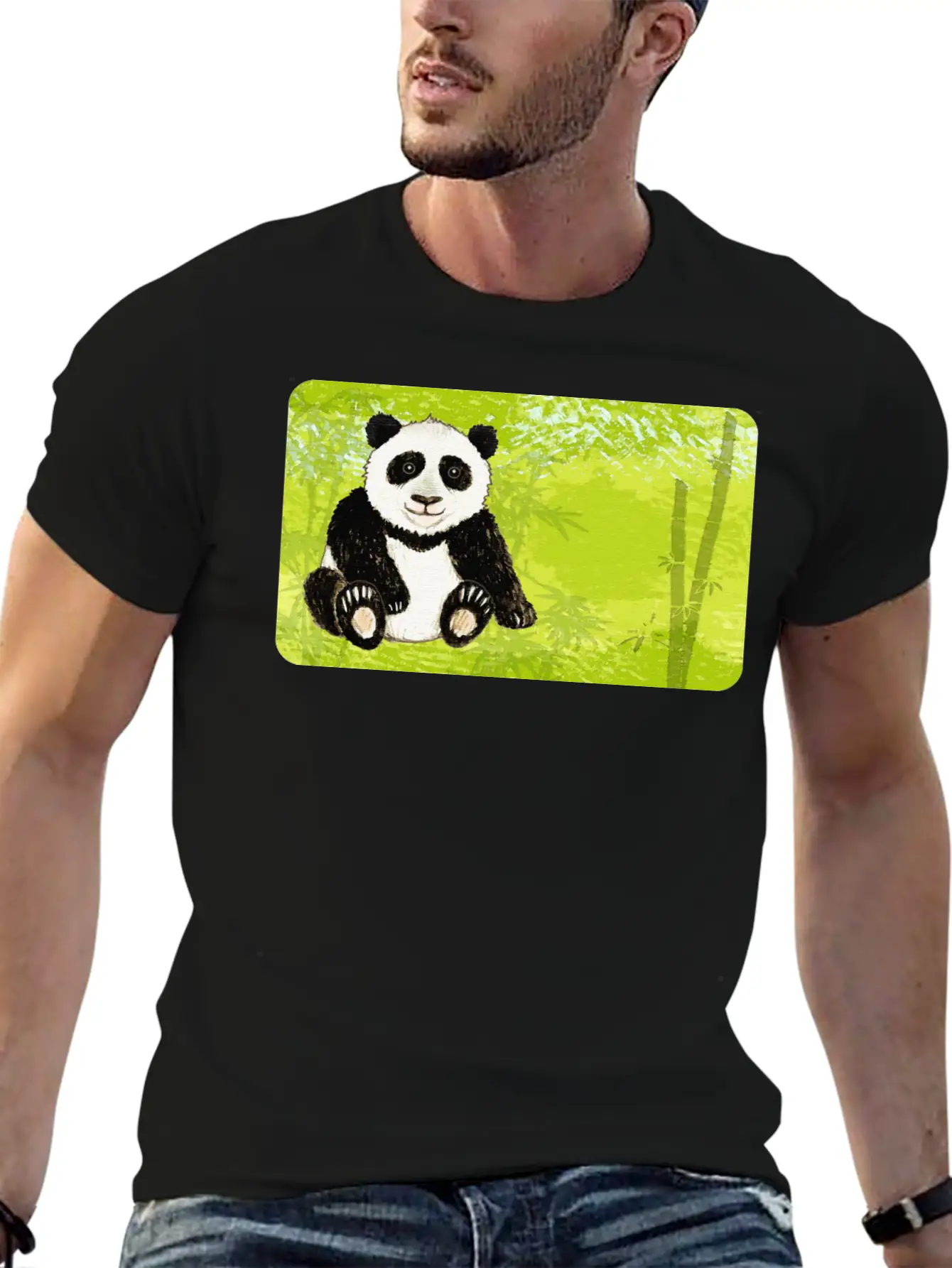 Panda Bear In The Bamboo Forest - Design For Kids Unisex Short Sleeve Soft Cotton T-Shirt – Casual Everyday Wear