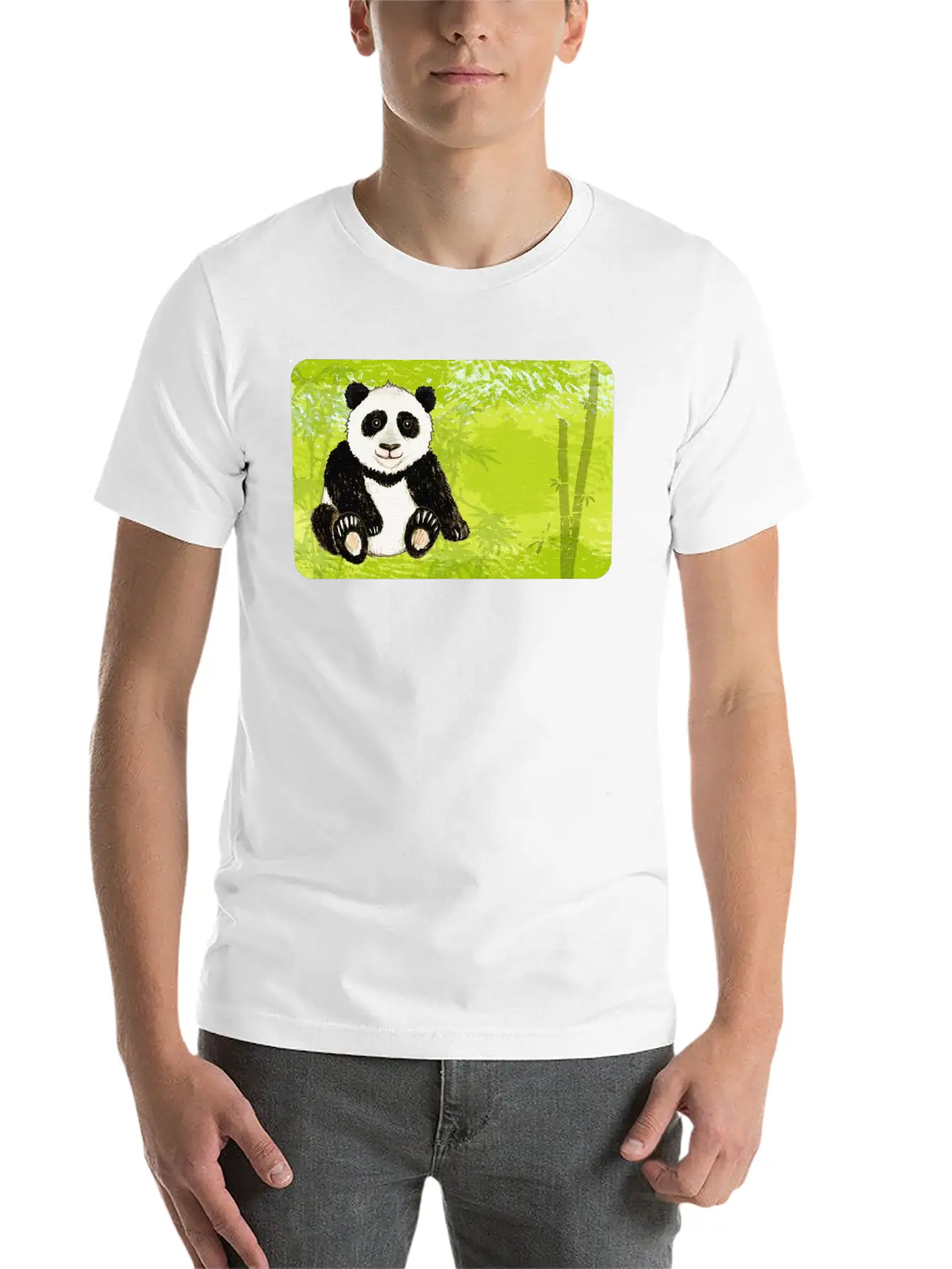 Panda Bear In The Bamboo Forest - Design For Kids Unisex Short Sleeve Soft Cotton T-Shirt – Casual Everyday Wear