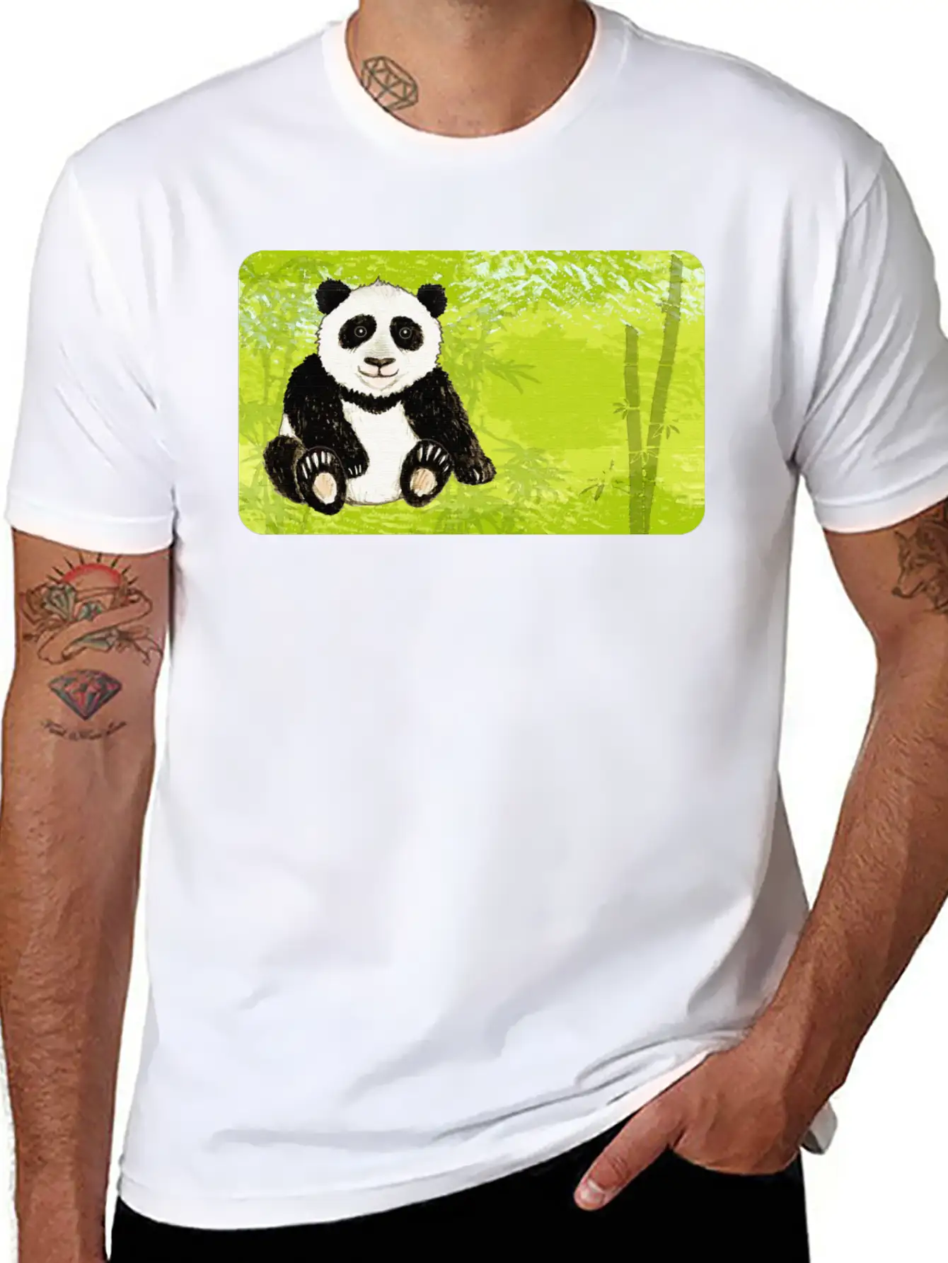 Panda Bear In The Bamboo Forest - Design For Kids Unisex Short Sleeve Soft Cotton T-Shirt – Casual Everyday Wear