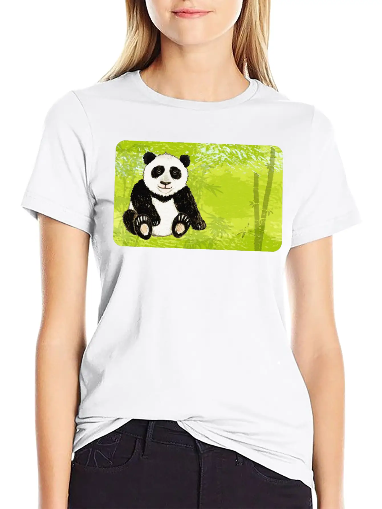 Panda Bear In The Bamboo Forest - Design For Kids Unisex Short Sleeve Soft Cotton T-Shirt – Casual Everyday Wear