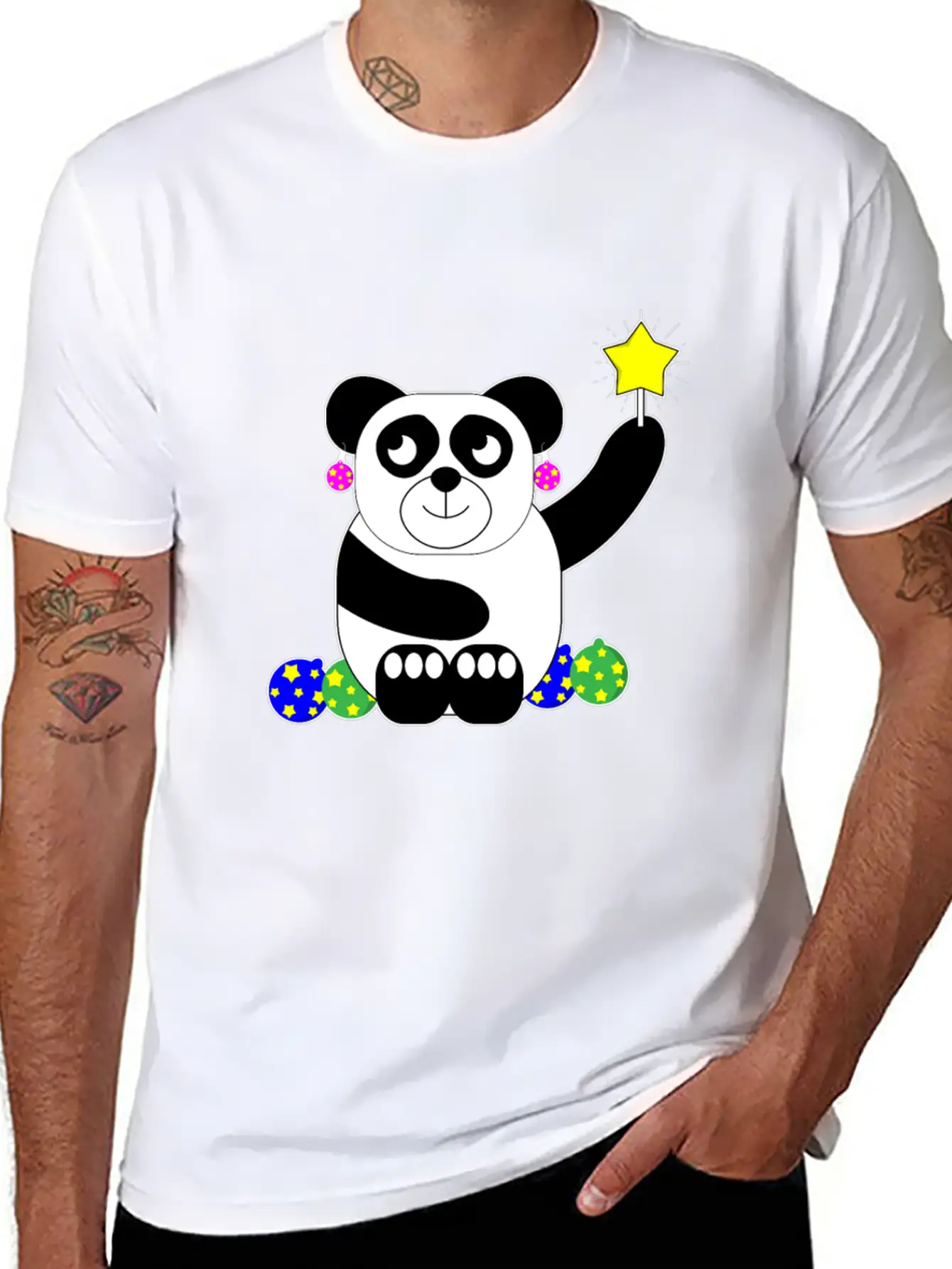 Panda Christmas Animal Decoration Present Basic Graphic T-Shirt – Daily Comfort In Soft Cotton