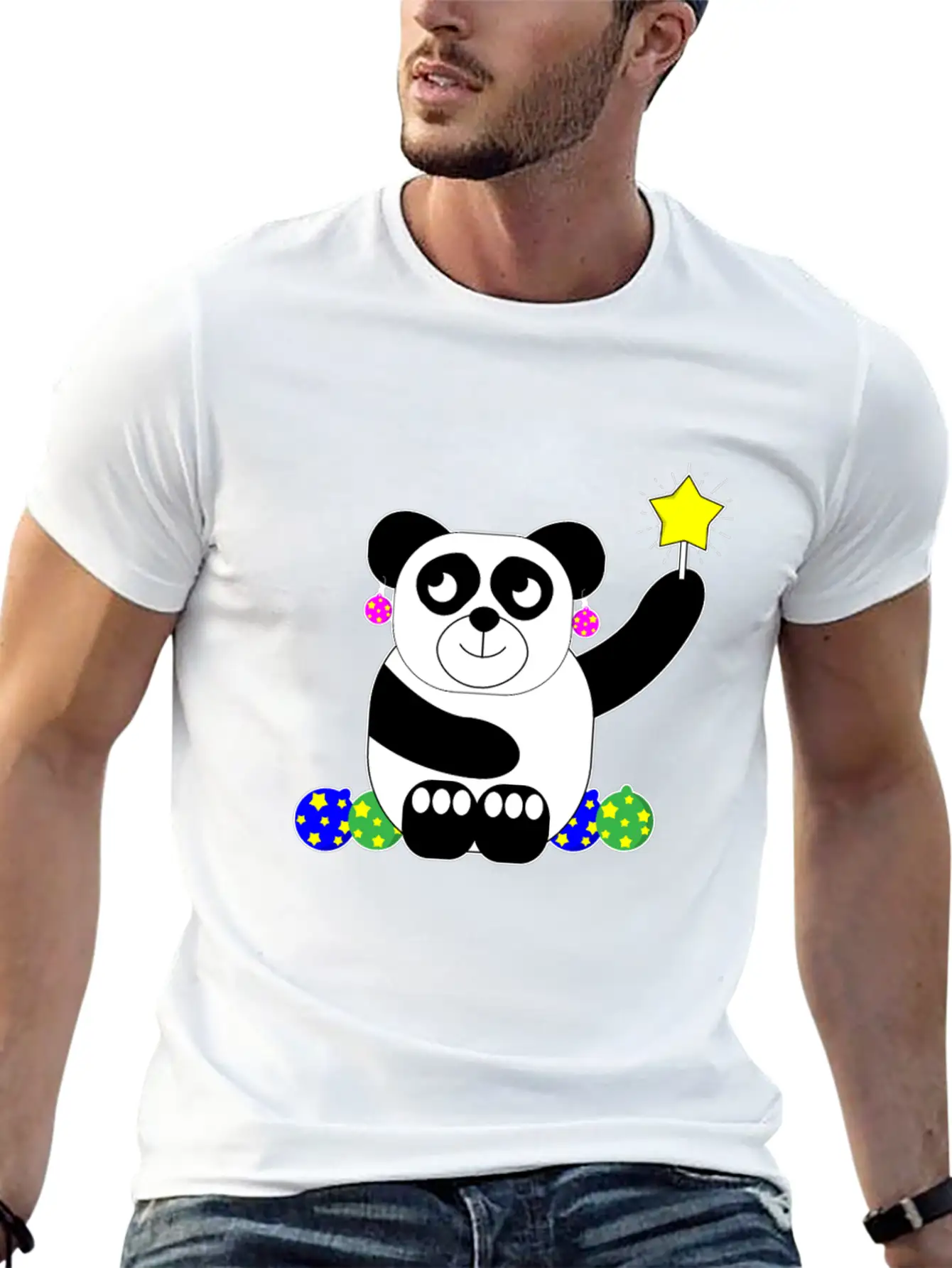 Panda Christmas Animal Decoration Present Basic Graphic T-Shirt – Daily Comfort In Soft Cotton