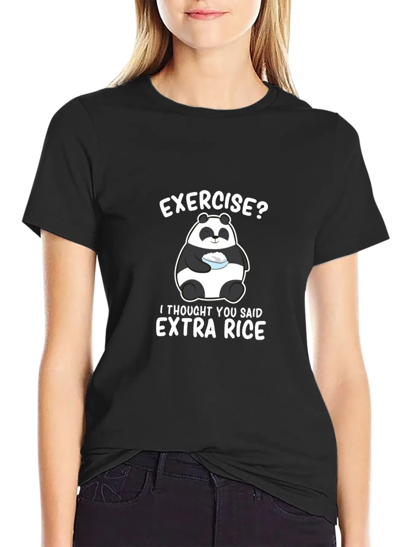 Panda Exercise I Thought You Said Extra Rice Cute Stylish Everyday T-Shirt – Unisex Basic Cotton Tee