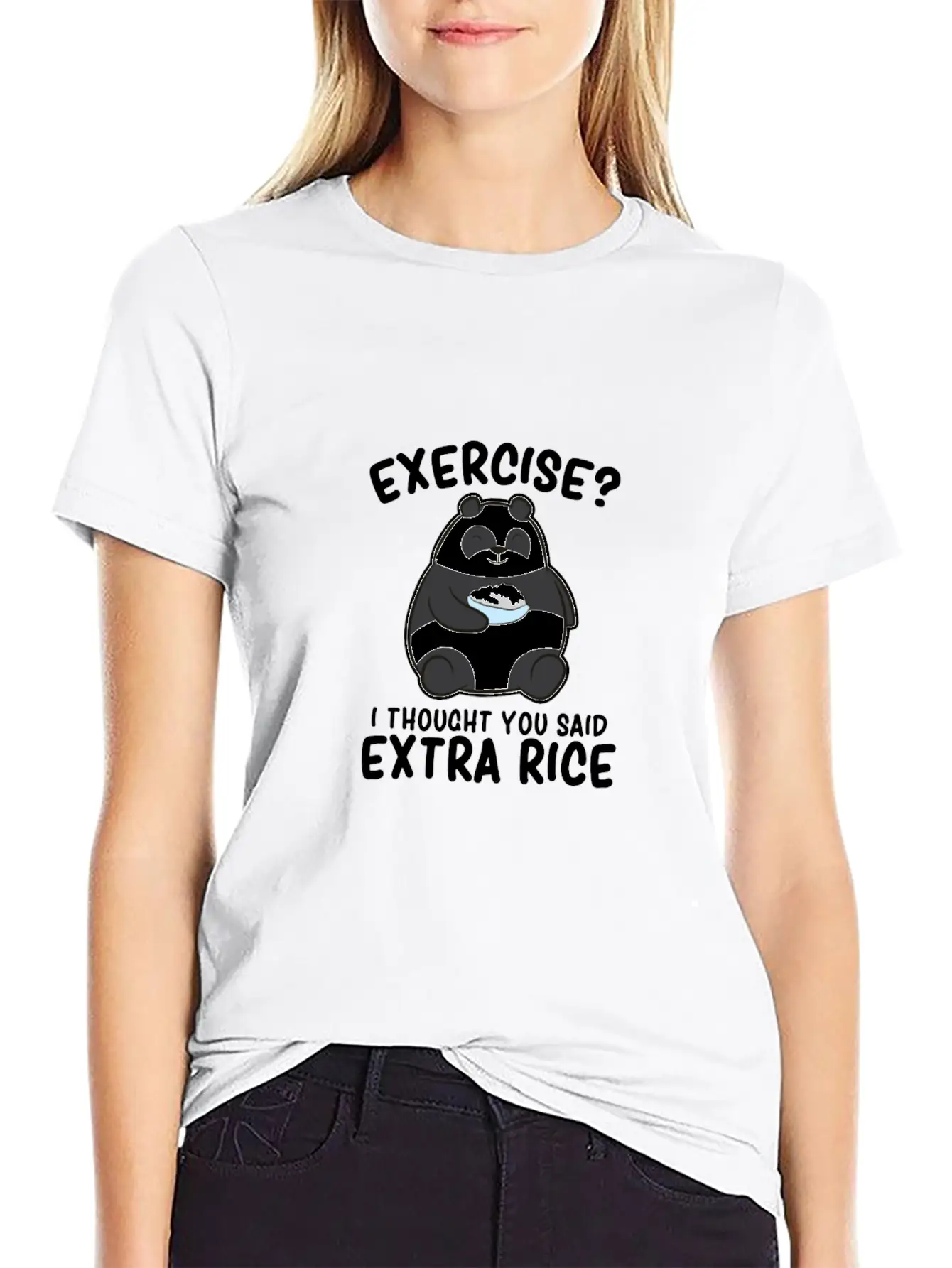 Panda Exercise I Thought You Said Extra Rice Cute Stylish Everyday T-Shirt – Unisex Basic Cotton Tee