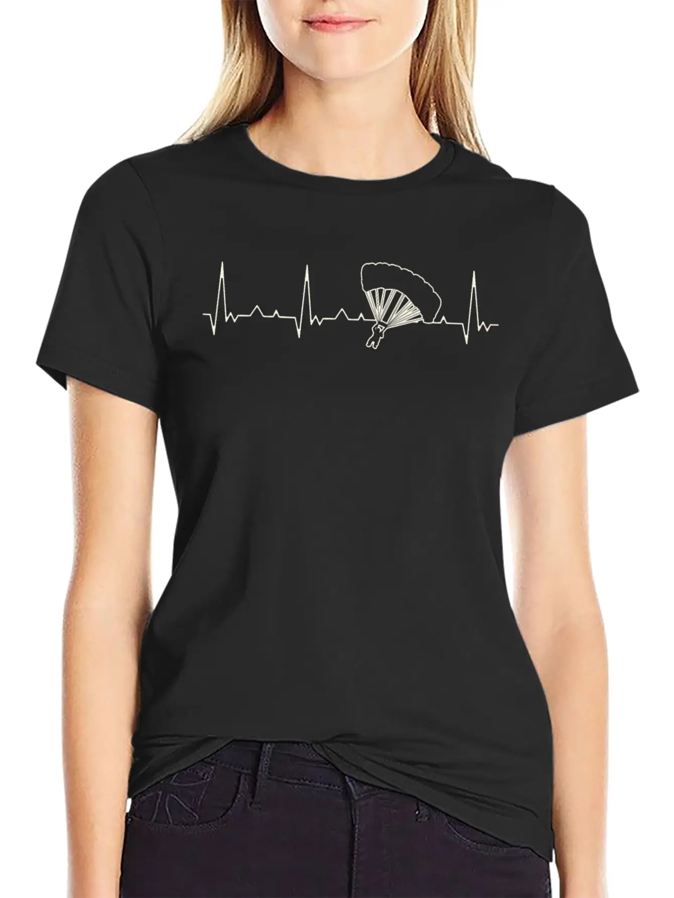 Parachute Jump. Heart. Love. EKG. Pulse. Beat. Stylish Everyday T-Shirt – Unisex Basic Cotton Tee