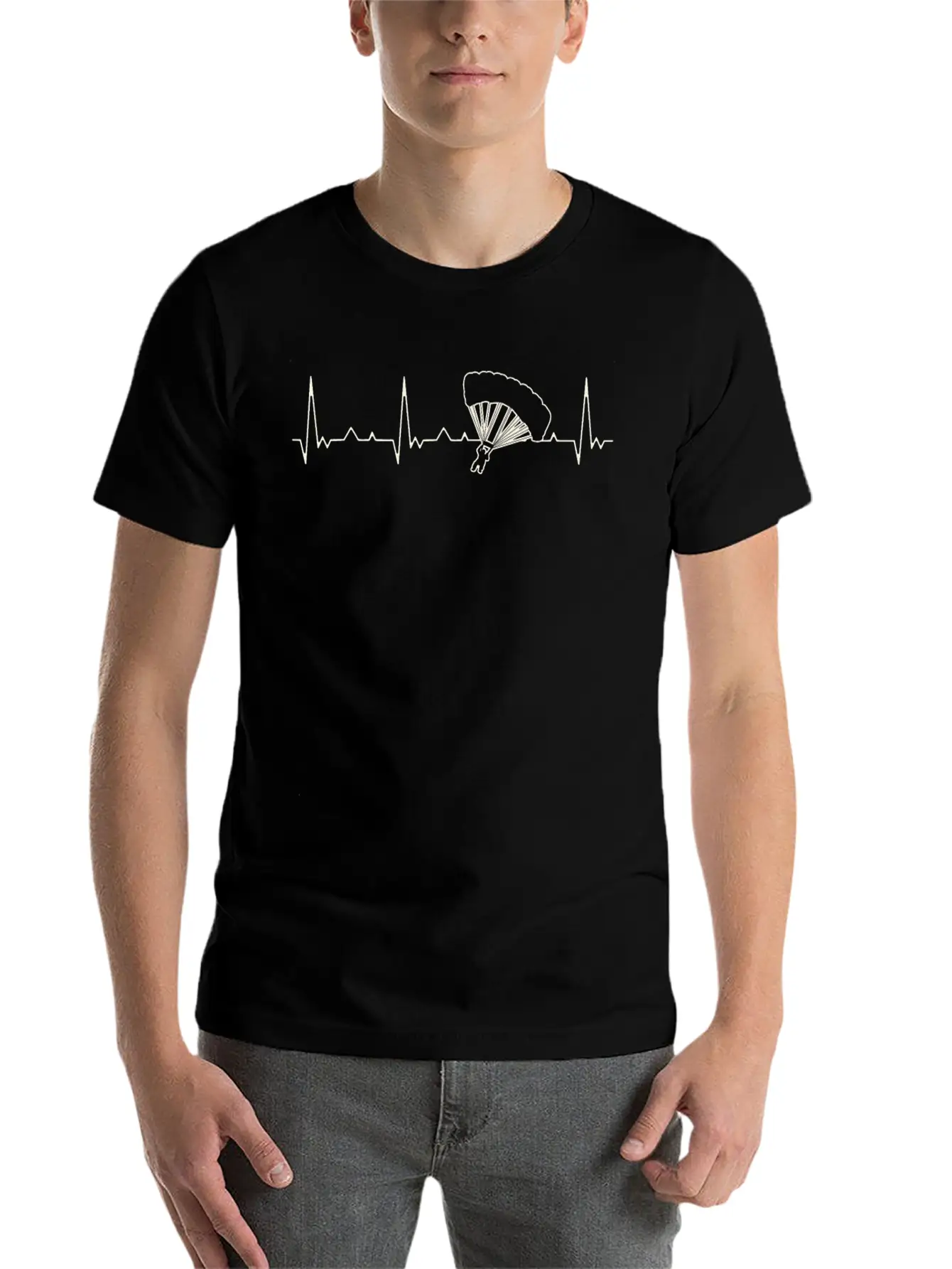 Parachute Jump. Heart. Love. EKG. Pulse. Beat. Stylish Everyday T-Shirt – Unisex Basic Cotton Tee