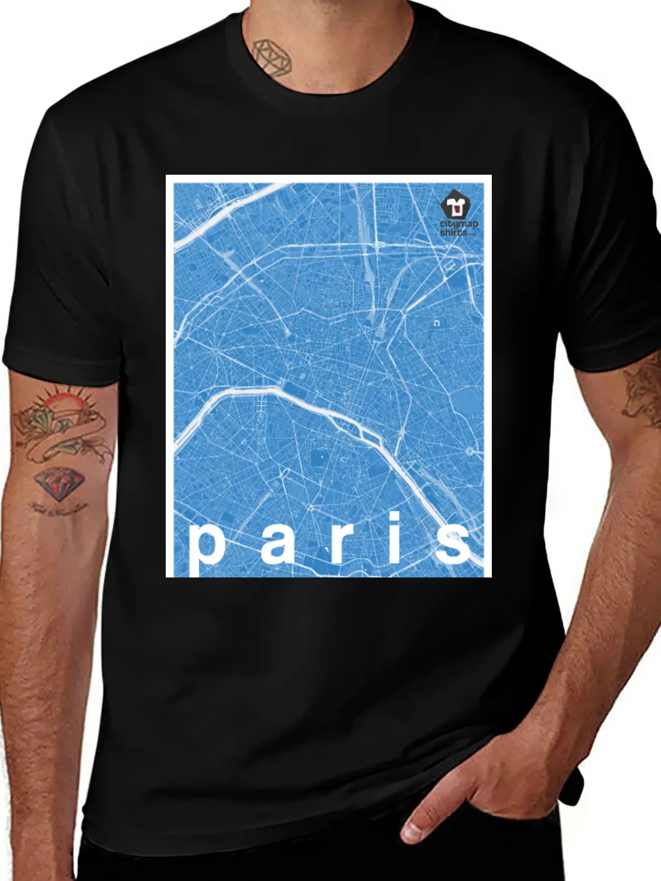 Paris Hipster City Map Blue Basic Graphic T-Shirt – Daily Comfort In Soft Cotton
