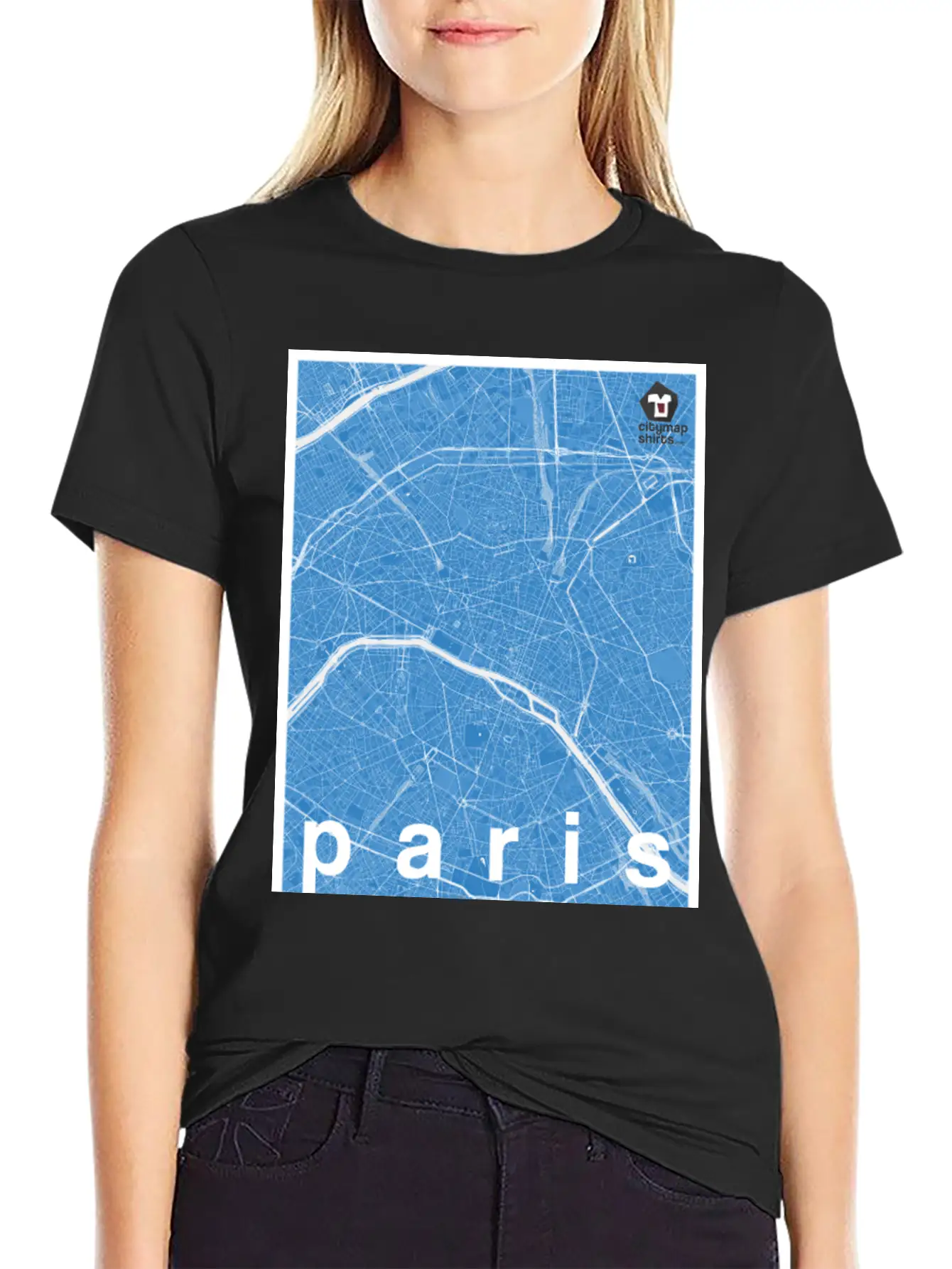 Paris Hipster City Map Blue Basic Graphic T-Shirt – Daily Comfort In Soft Cotton
