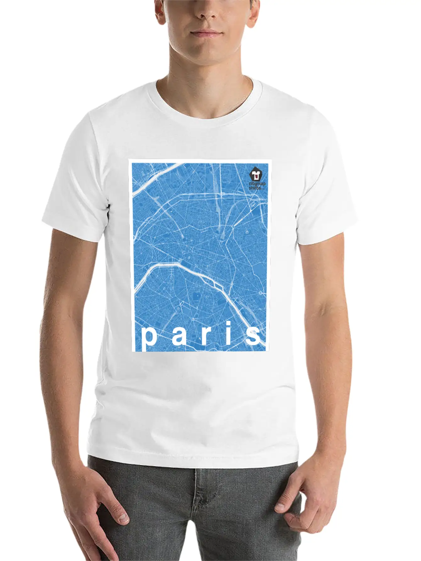 Paris Hipster City Map Blue Basic Graphic T-Shirt – Daily Comfort In Soft Cotton