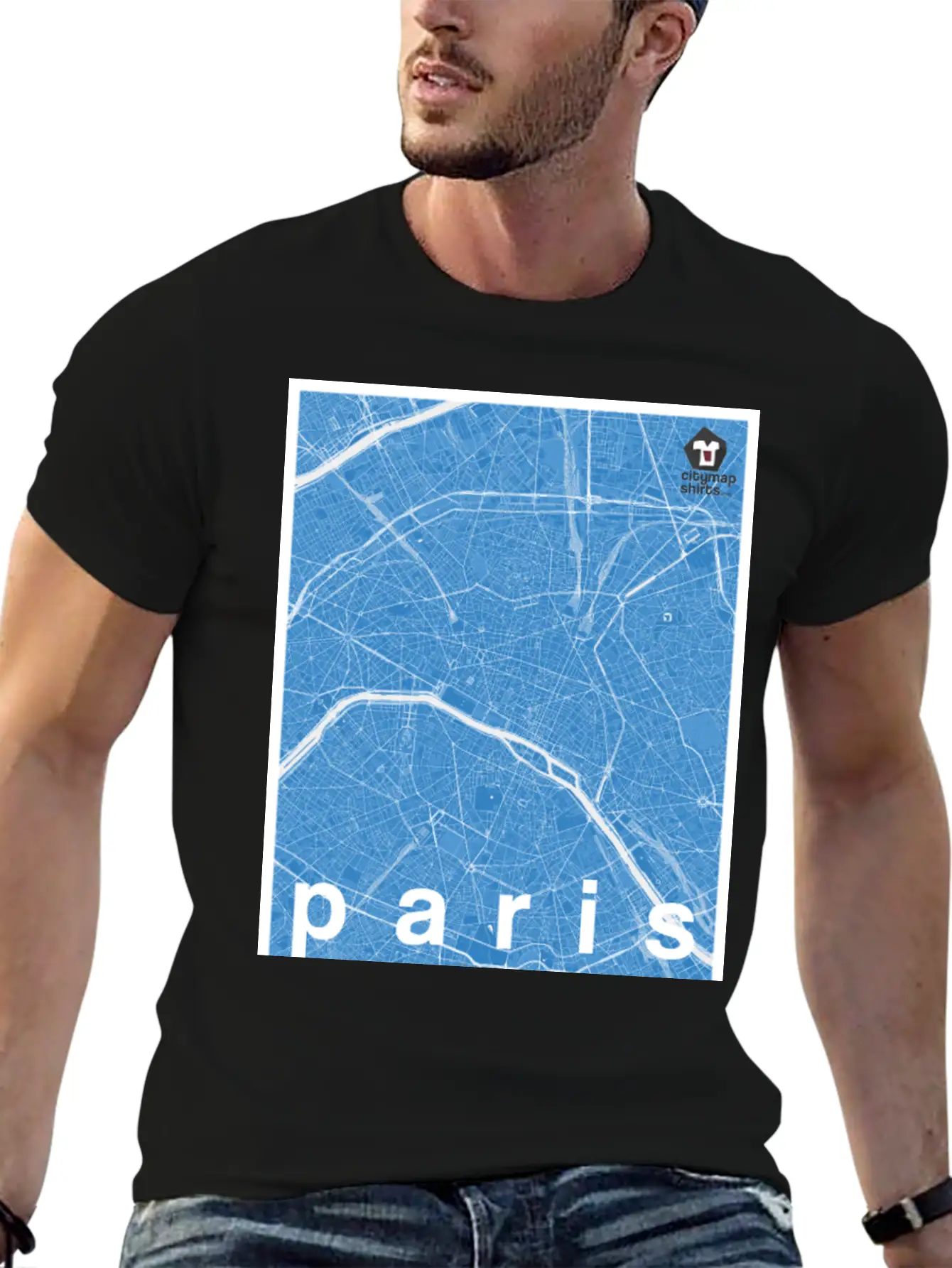 Paris Hipster City Map Blue Basic Graphic T-Shirt – Daily Comfort In Soft Cotton
