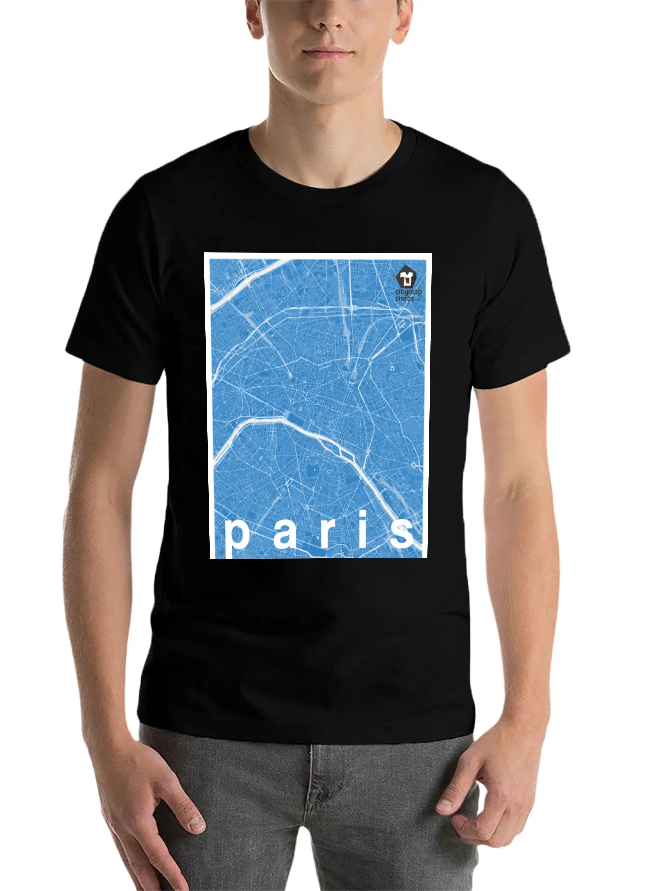 Paris Hipster City Map Blue Basic Graphic T-Shirt – Daily Comfort In Soft Cotton