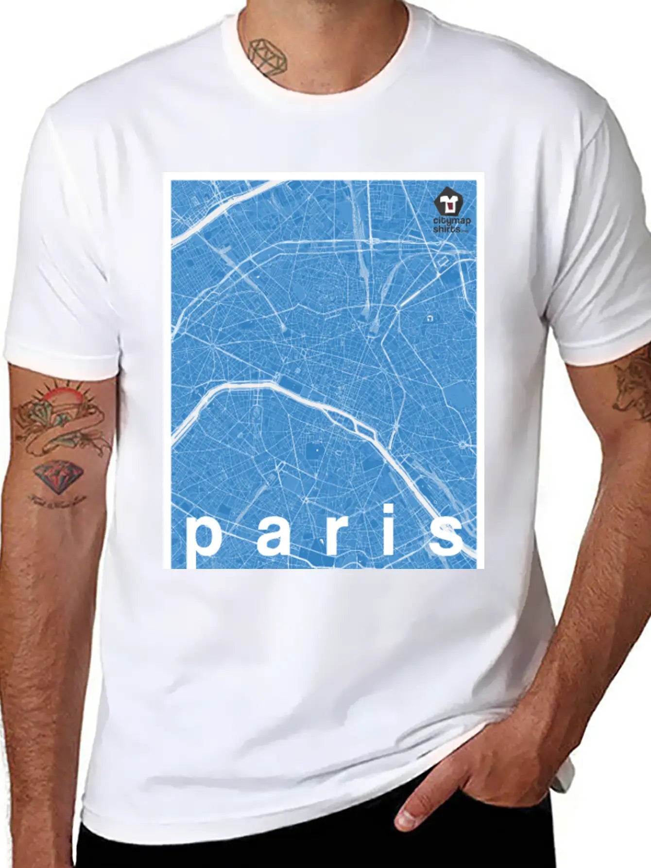 Paris Hipster City Map Blue Basic Graphic T-Shirt – Daily Comfort In Soft Cotton