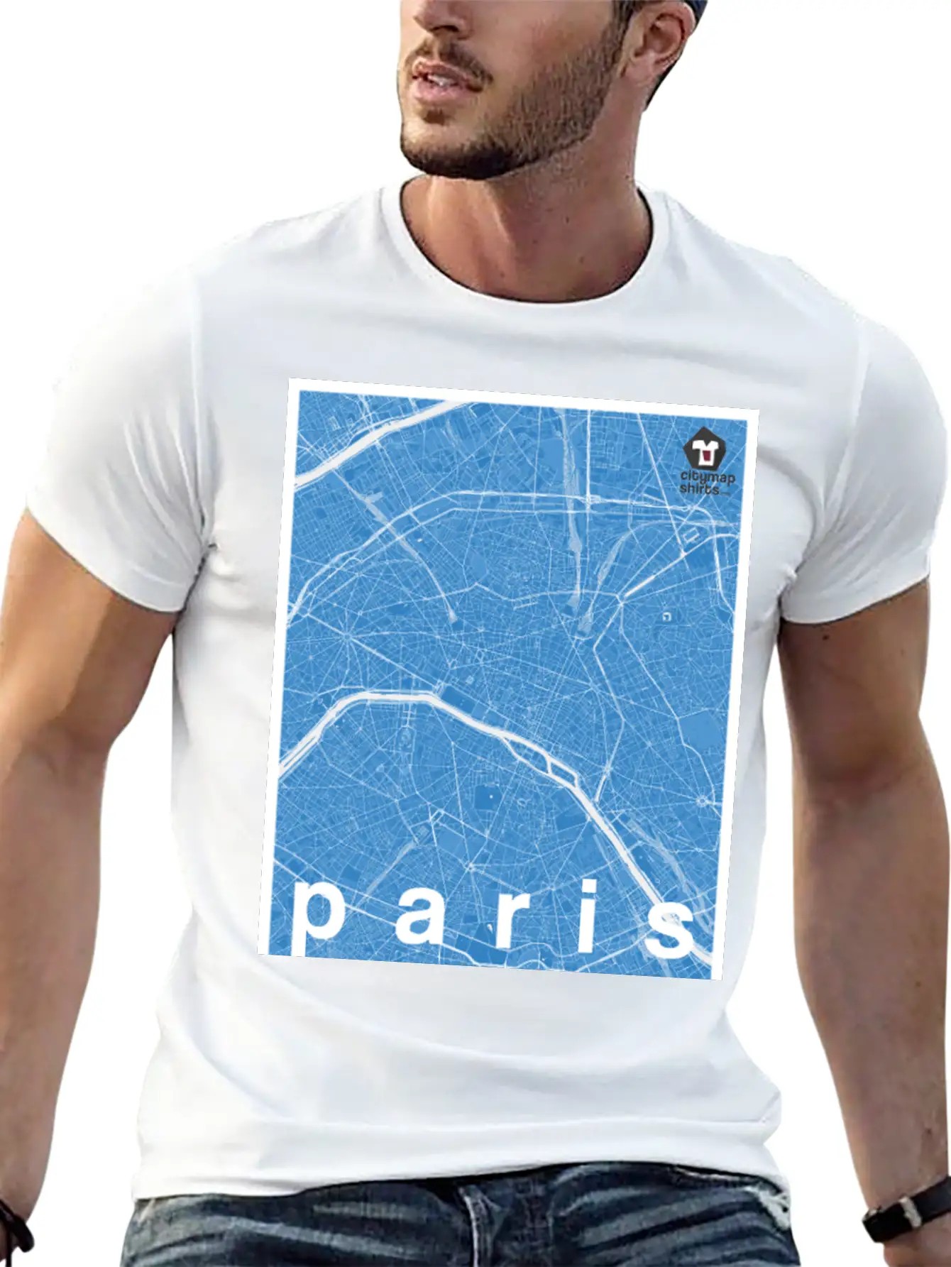 Paris Hipster City Map Blue Basic Graphic T-Shirt – Daily Comfort In Soft Cotton