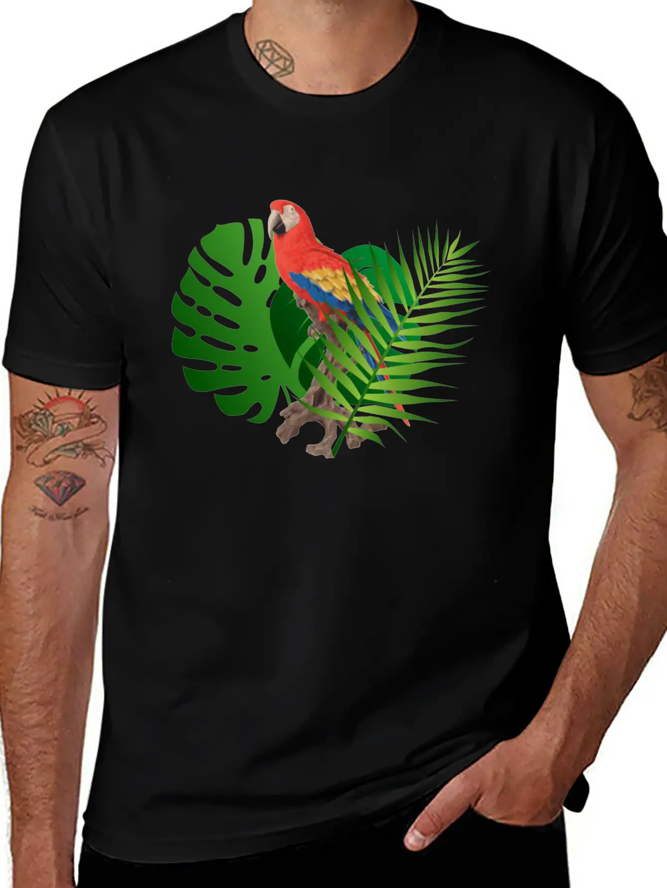 Parrot In The Jungle Unisex Short Sleeve Soft Cotton T-Shirt – Casual Everyday Wear