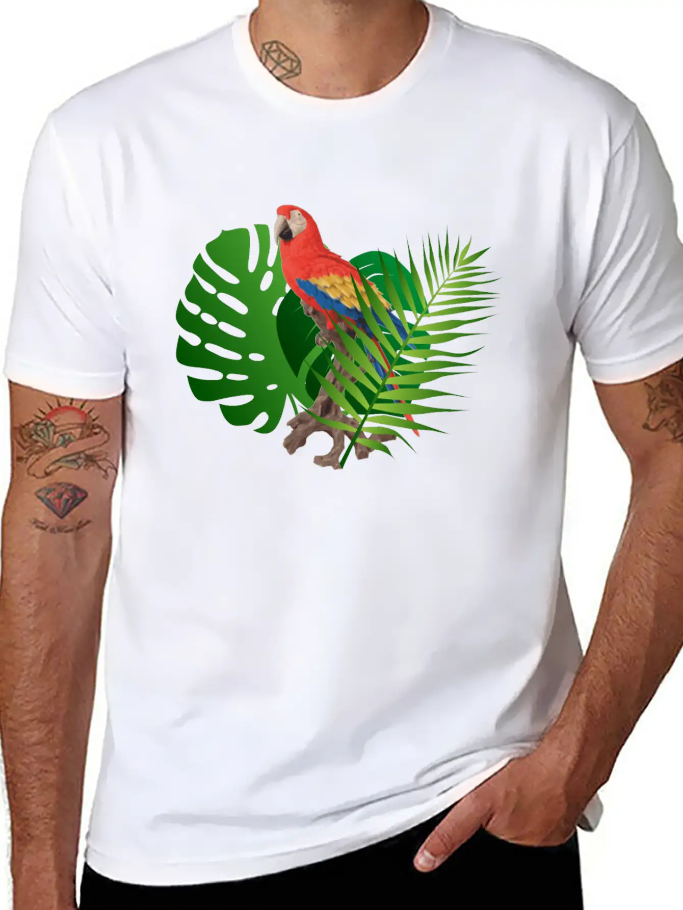 Parrot In The Jungle Unisex Short Sleeve Soft Cotton T-Shirt – Casual Everyday Wear