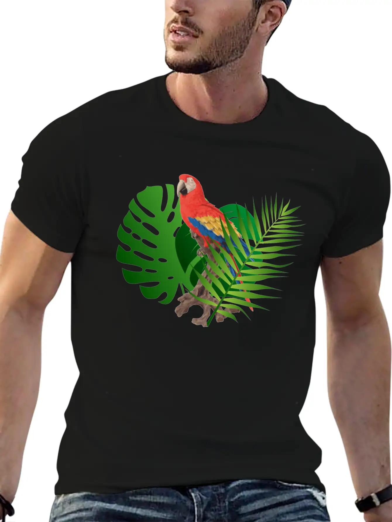 Parrot In The Jungle Unisex Short Sleeve Soft Cotton T-Shirt – Casual Everyday Wear