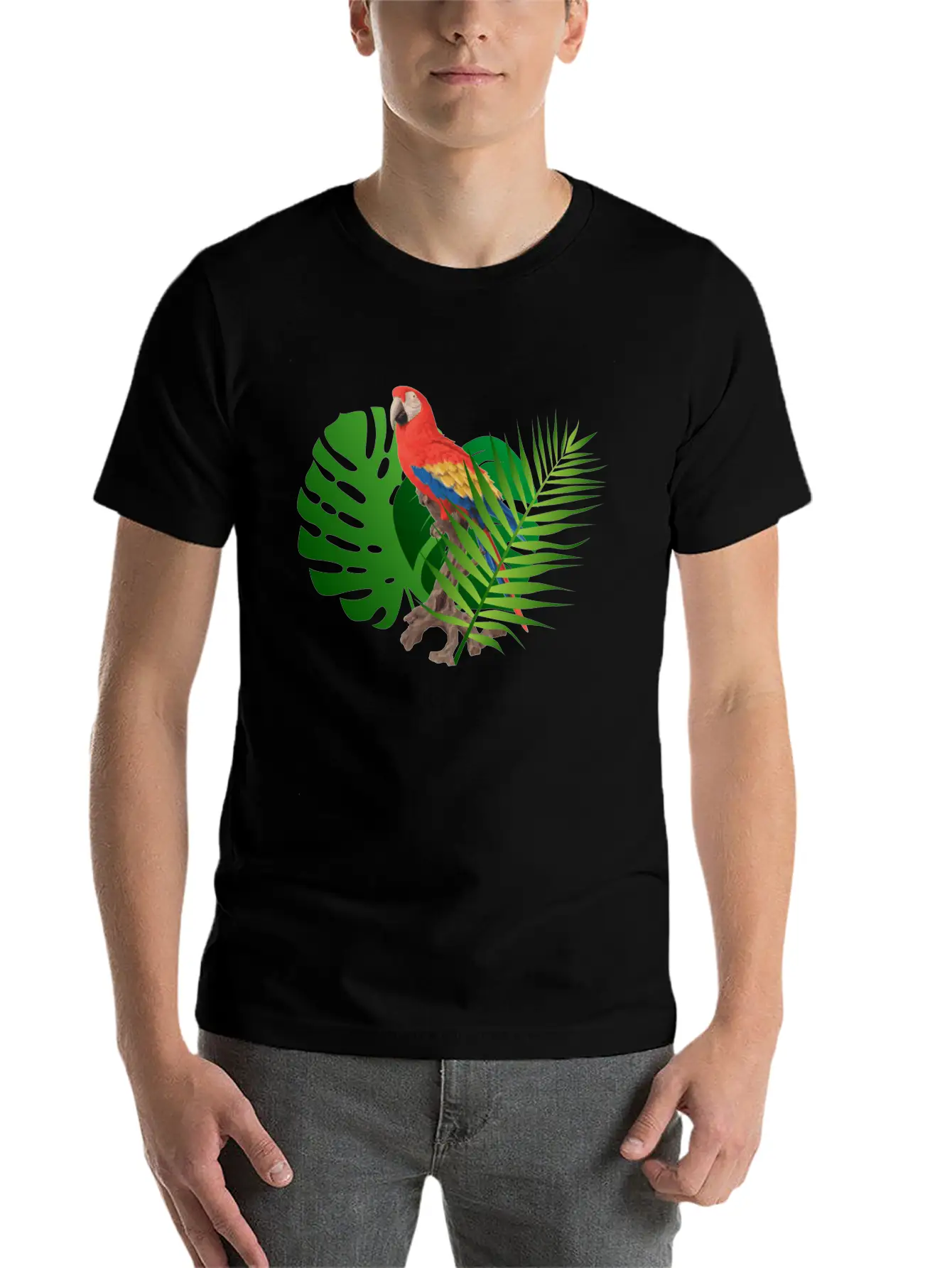 Parrot In The Jungle Unisex Short Sleeve Soft Cotton T-Shirt – Casual Everyday Wear