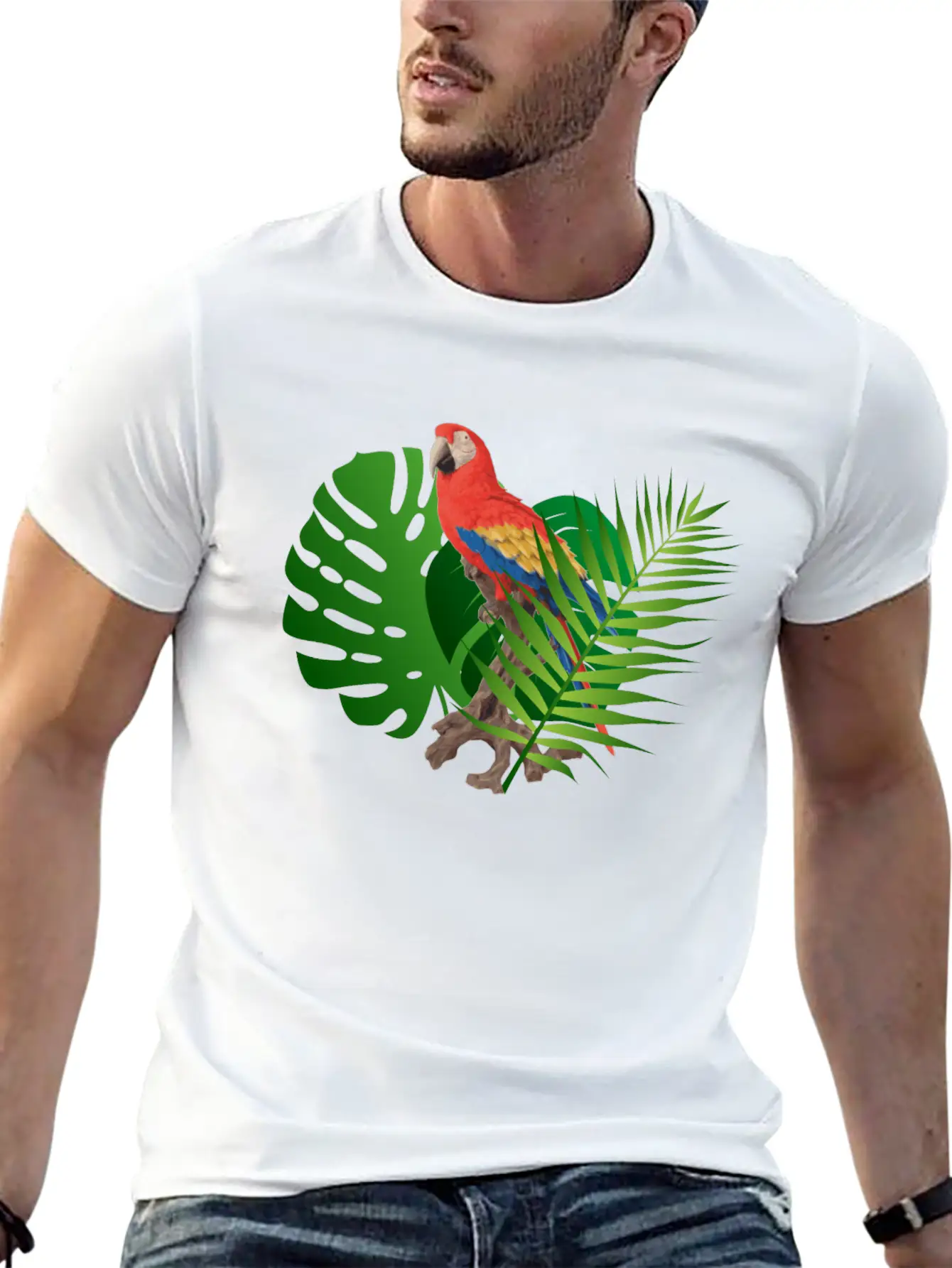 Parrot In The Jungle Unisex Short Sleeve Soft Cotton T-Shirt – Casual Everyday Wear