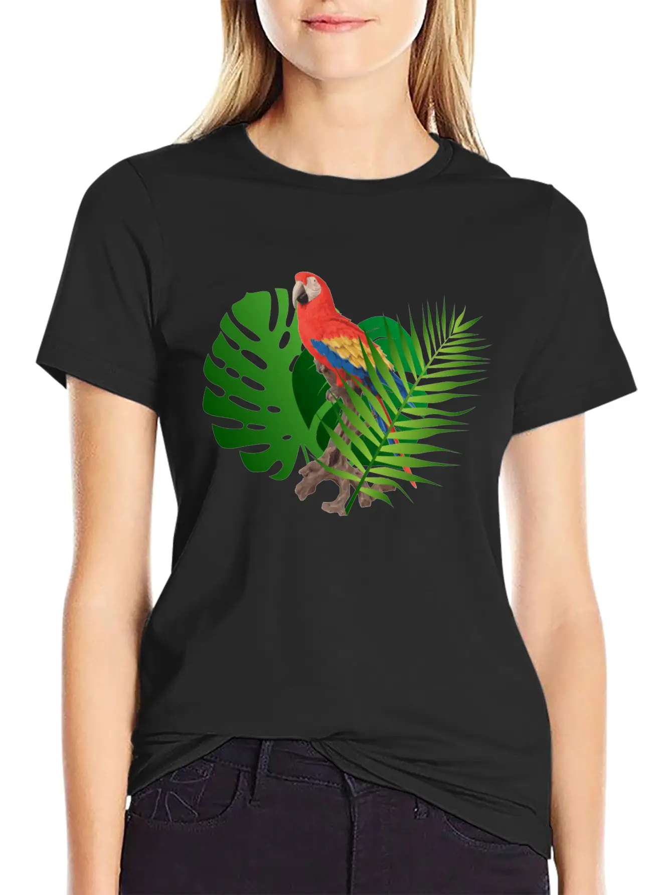Parrot In The Jungle Unisex Short Sleeve Soft Cotton T-Shirt – Casual Everyday Wear