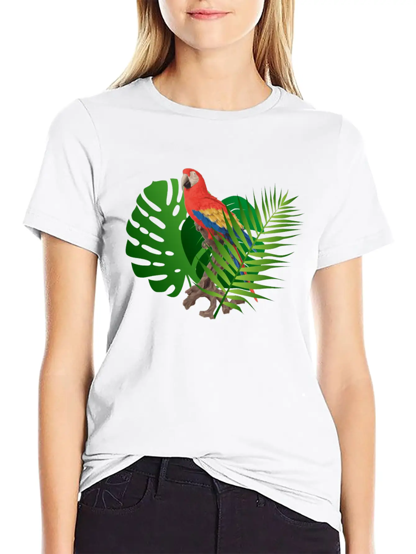 Parrot In The Jungle Unisex Short Sleeve Soft Cotton T-Shirt – Casual Everyday Wear