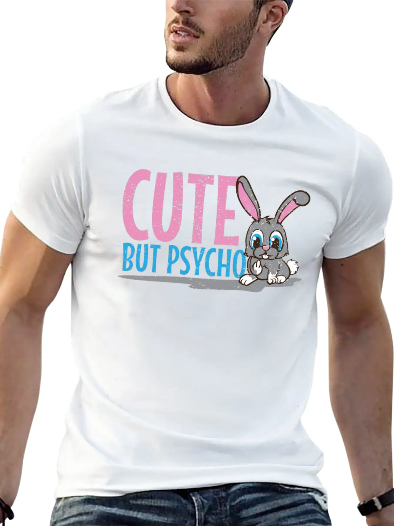 Party Cute But Psycho In Teenage Age As A Bunny Unisex Short Sleeve Soft Cotton T-Shirt – Casual Everyday Wear