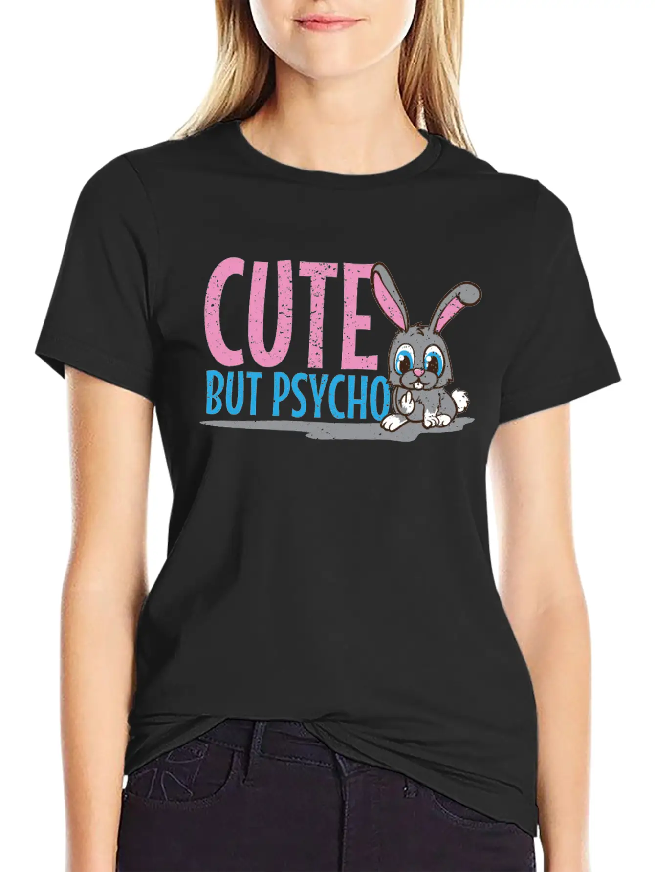 Party Cute But Psycho In Teenage Age As A Bunny Unisex Short Sleeve Soft Cotton T-Shirt – Casual Everyday Wear