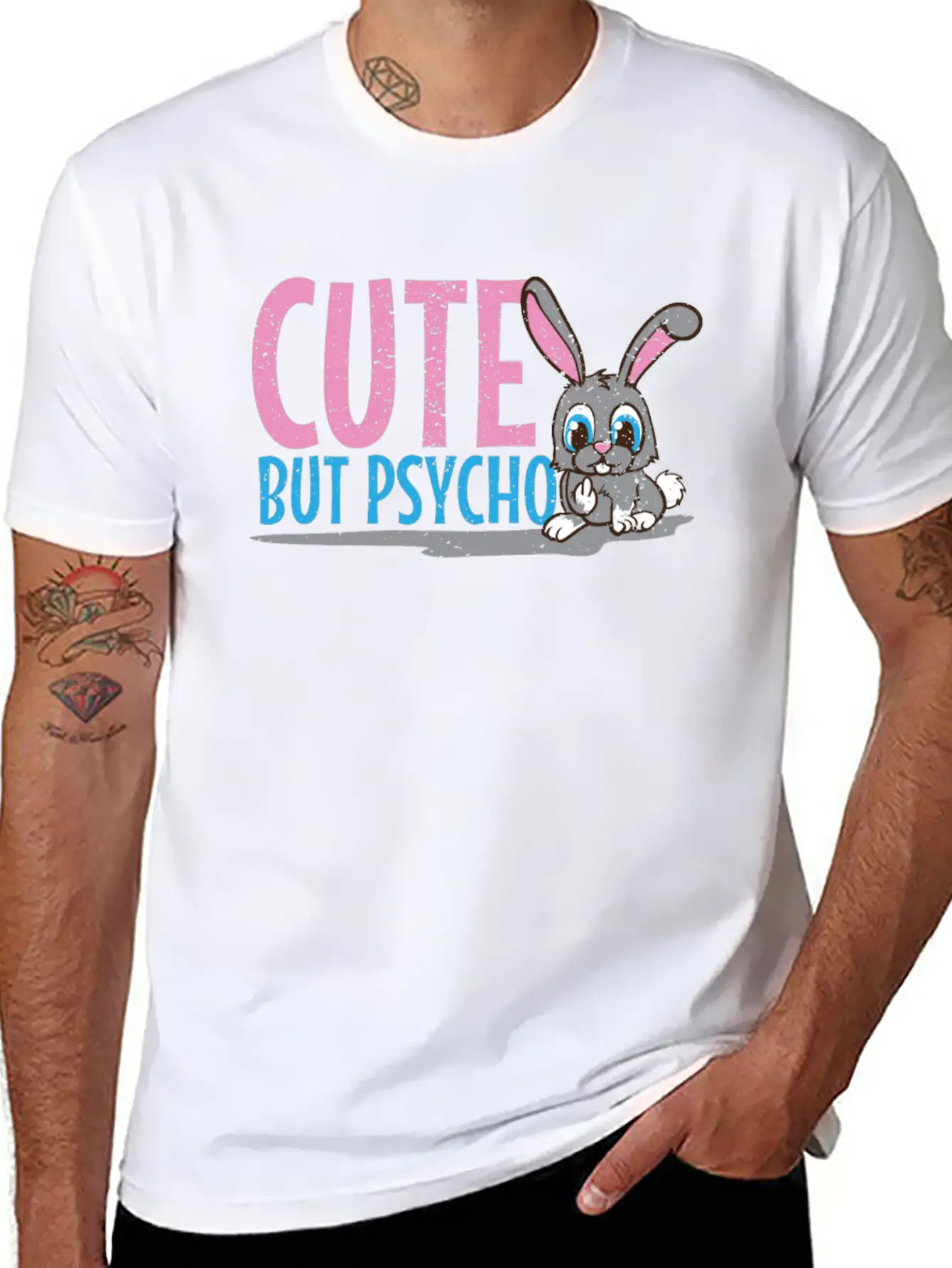 Party Cute But Psycho In Teenage Age As A Bunny Unisex Short Sleeve Soft Cotton T-Shirt – Casual Everyday Wear
