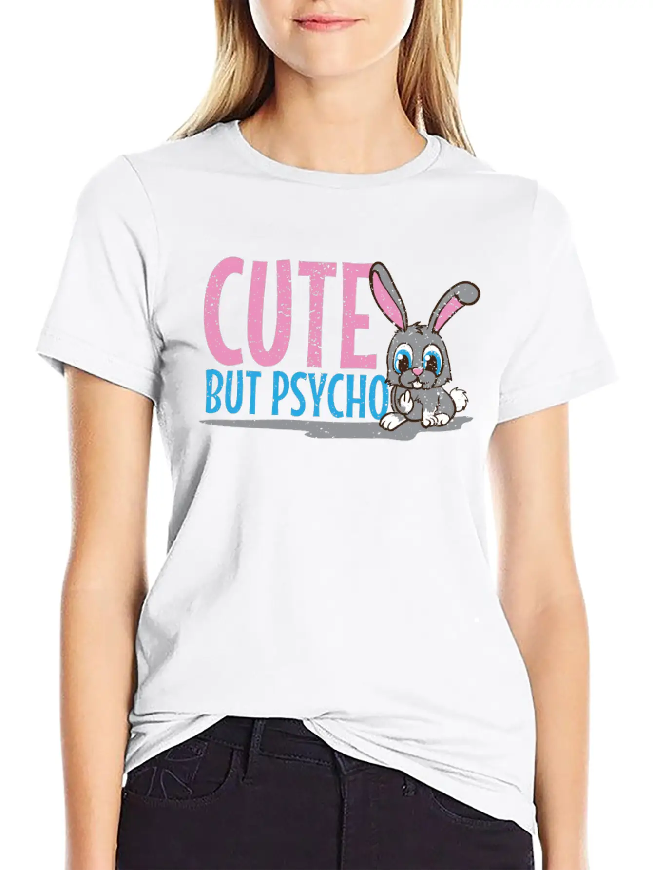 Party Cute But Psycho In Teenage Age As A Bunny Unisex Short Sleeve Soft Cotton T-Shirt – Casual Everyday Wear
