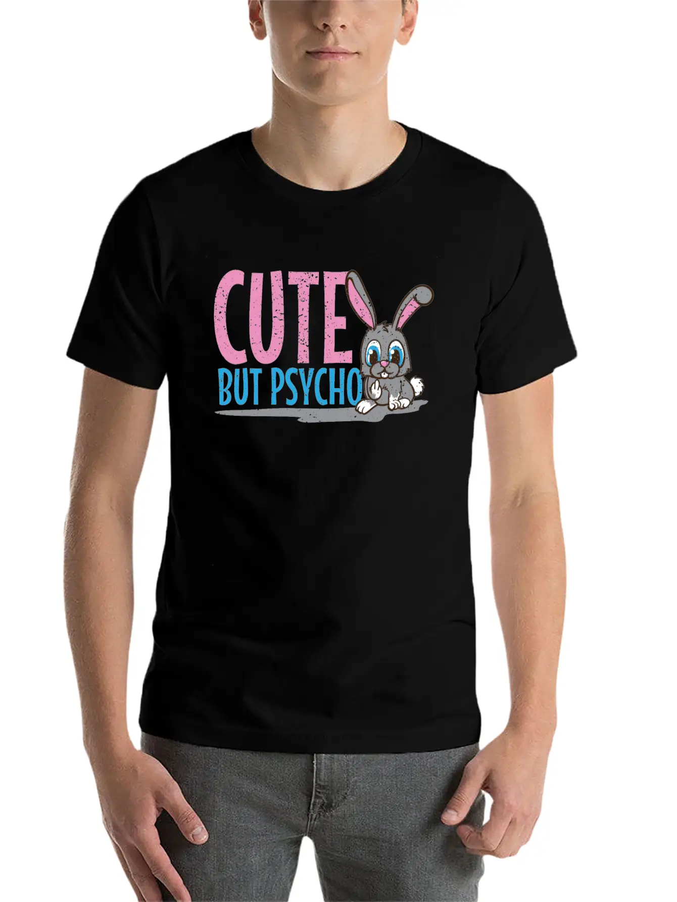 Party Cute But Psycho In Teenage Age As A Bunny Unisex Short Sleeve Soft Cotton T-Shirt – Casual Everyday Wear