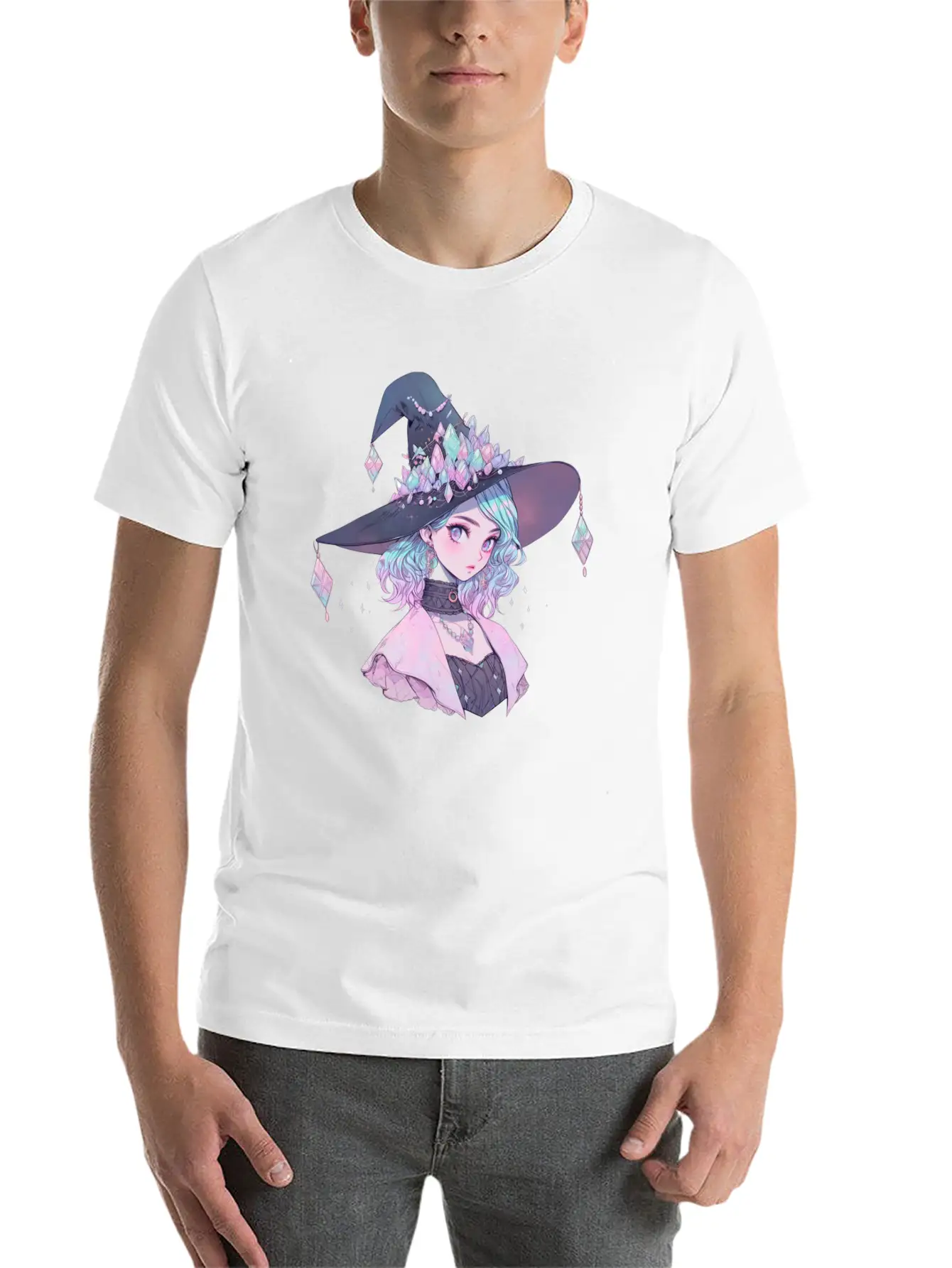 Pastel Goth Cute Crystal Witch Unisex Short Sleeve Soft Cotton T-Shirt – Casual Everyday Wear