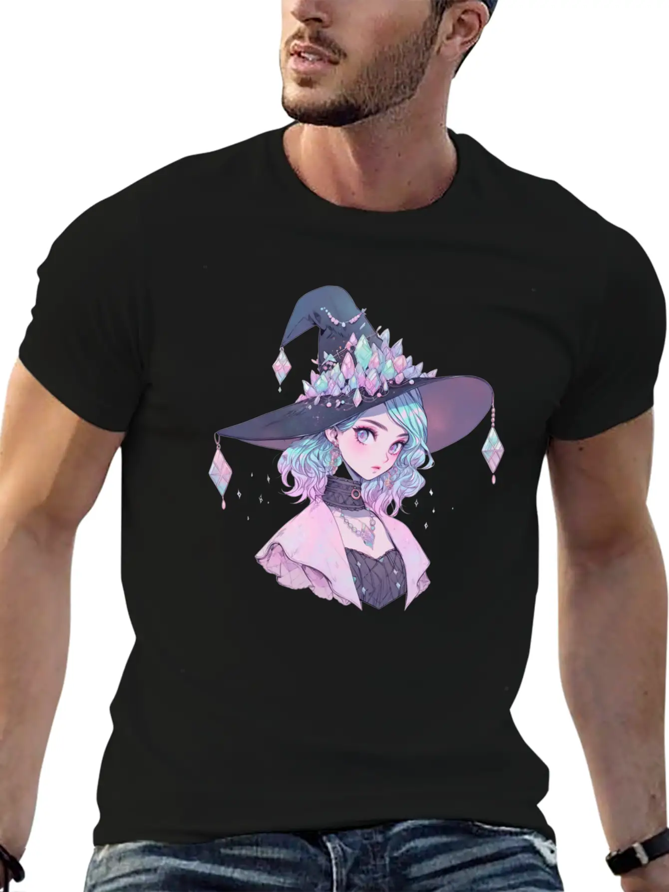 Pastel Goth Cute Crystal Witch Unisex Short Sleeve Soft Cotton T-Shirt – Casual Everyday Wear