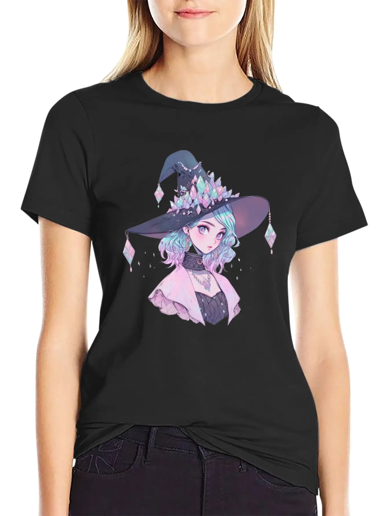 Pastel Goth Cute Crystal Witch Unisex Short Sleeve Soft Cotton T-Shirt – Casual Everyday Wear