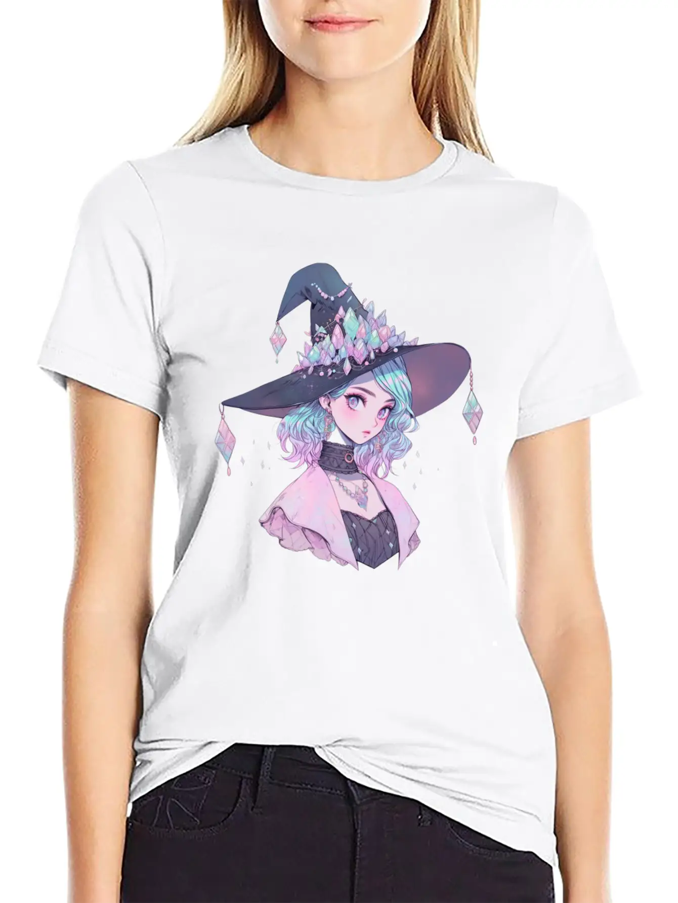 Pastel Goth Cute Crystal Witch Unisex Short Sleeve Soft Cotton T-Shirt – Casual Everyday Wear