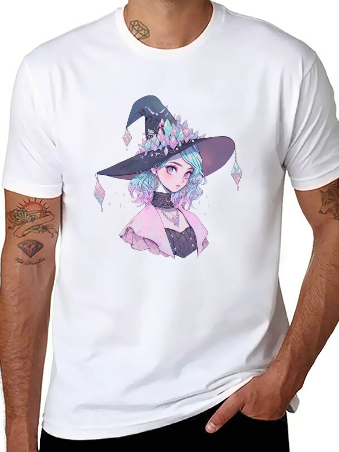 Pastel Goth Cute Crystal Witch Unisex Short Sleeve Soft Cotton T-Shirt – Casual Everyday Wear