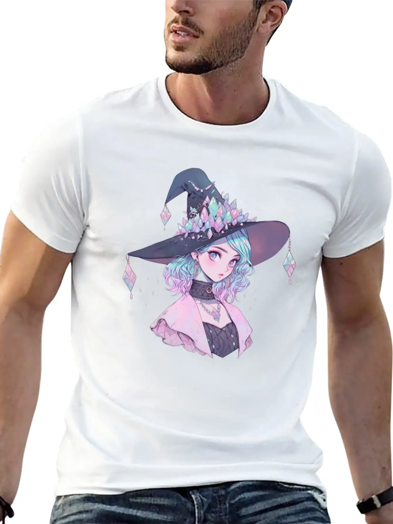 Pastel Goth Cute Crystal Witch Unisex Short Sleeve Soft Cotton T-Shirt – Casual Everyday Wear