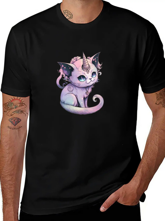 Pastel Goth Demon Caticorn Illustration Stylish Everyday T-Shirt – Unisex Basic Cotton Tee