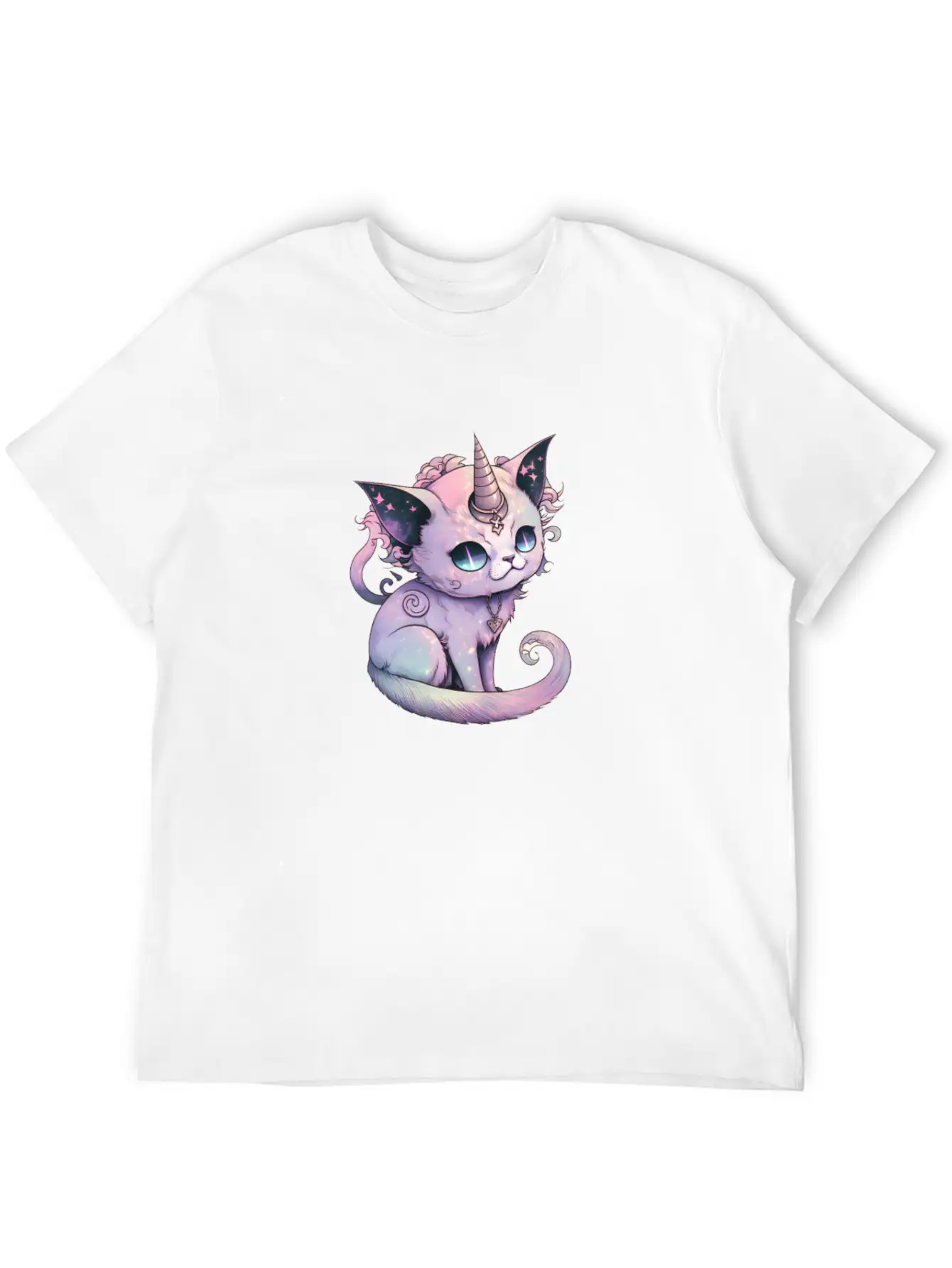 Pastel Goth Demon Caticorn Illustration Stylish Everyday T-Shirt – Unisex Basic Cotton Tee