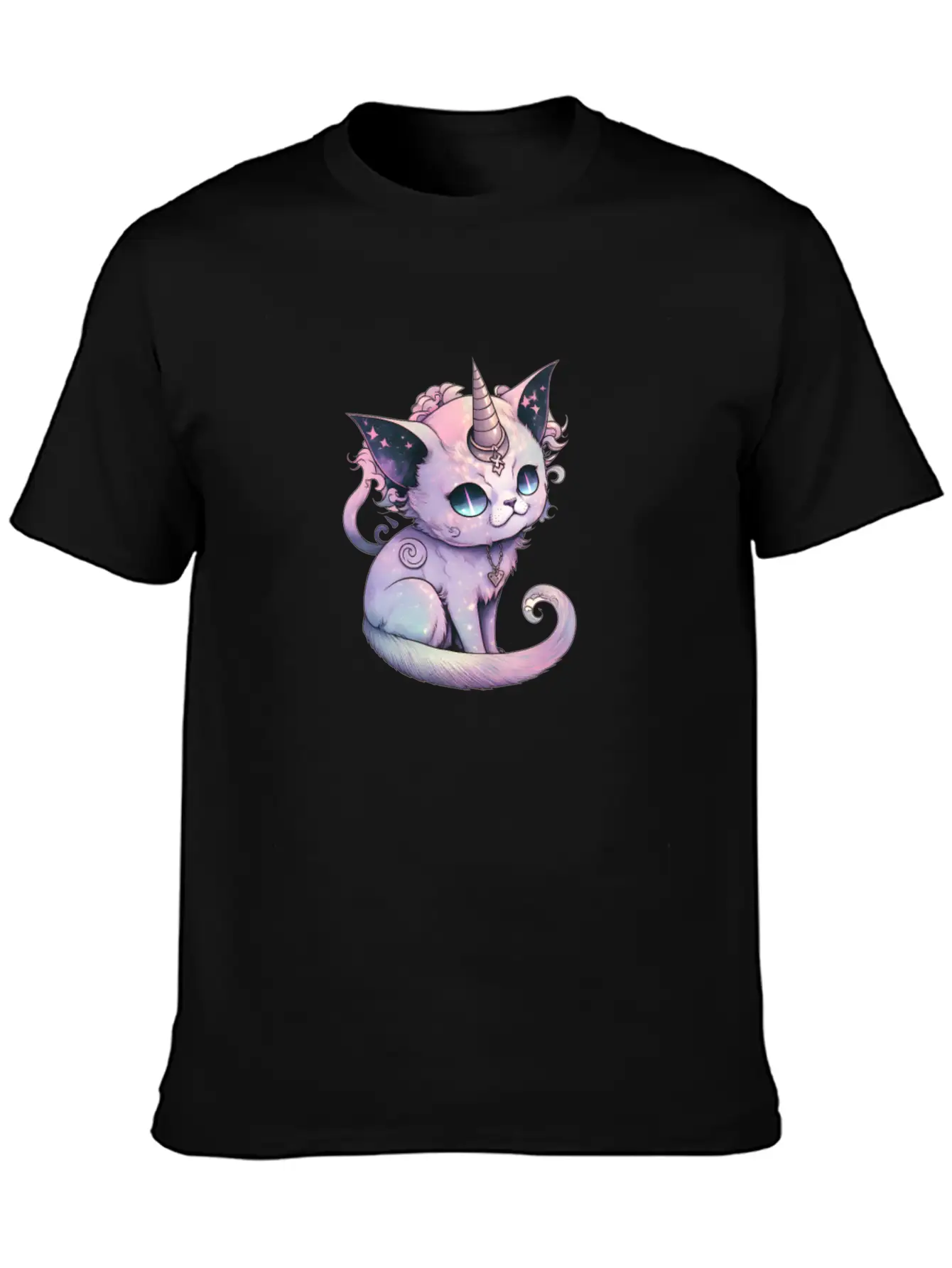 Pastel Goth Demon Caticorn Illustration Stylish Everyday T-Shirt – Unisex Basic Cotton Tee