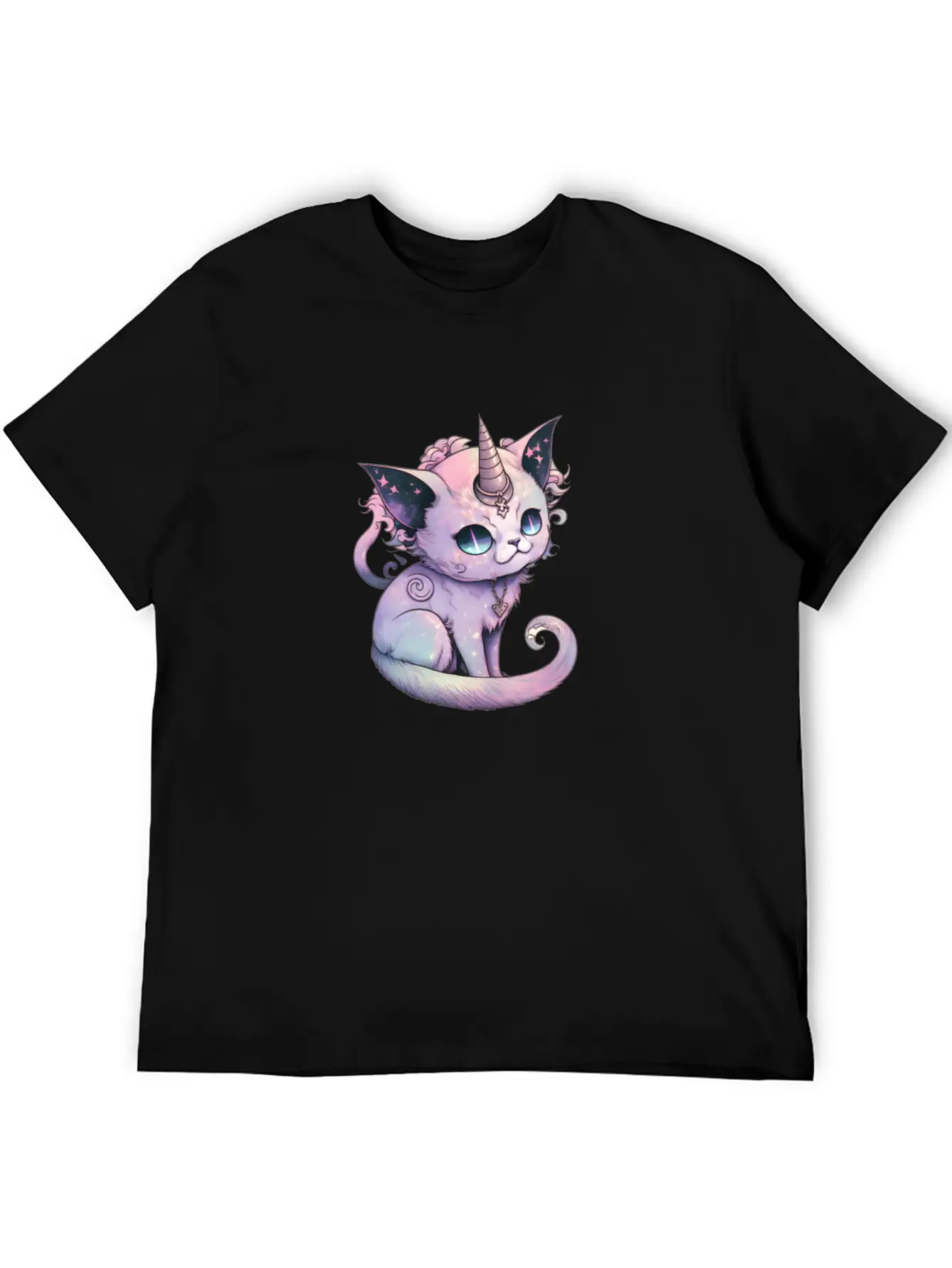 Pastel Goth Demon Caticorn Illustration Stylish Everyday T-Shirt – Unisex Basic Cotton Tee