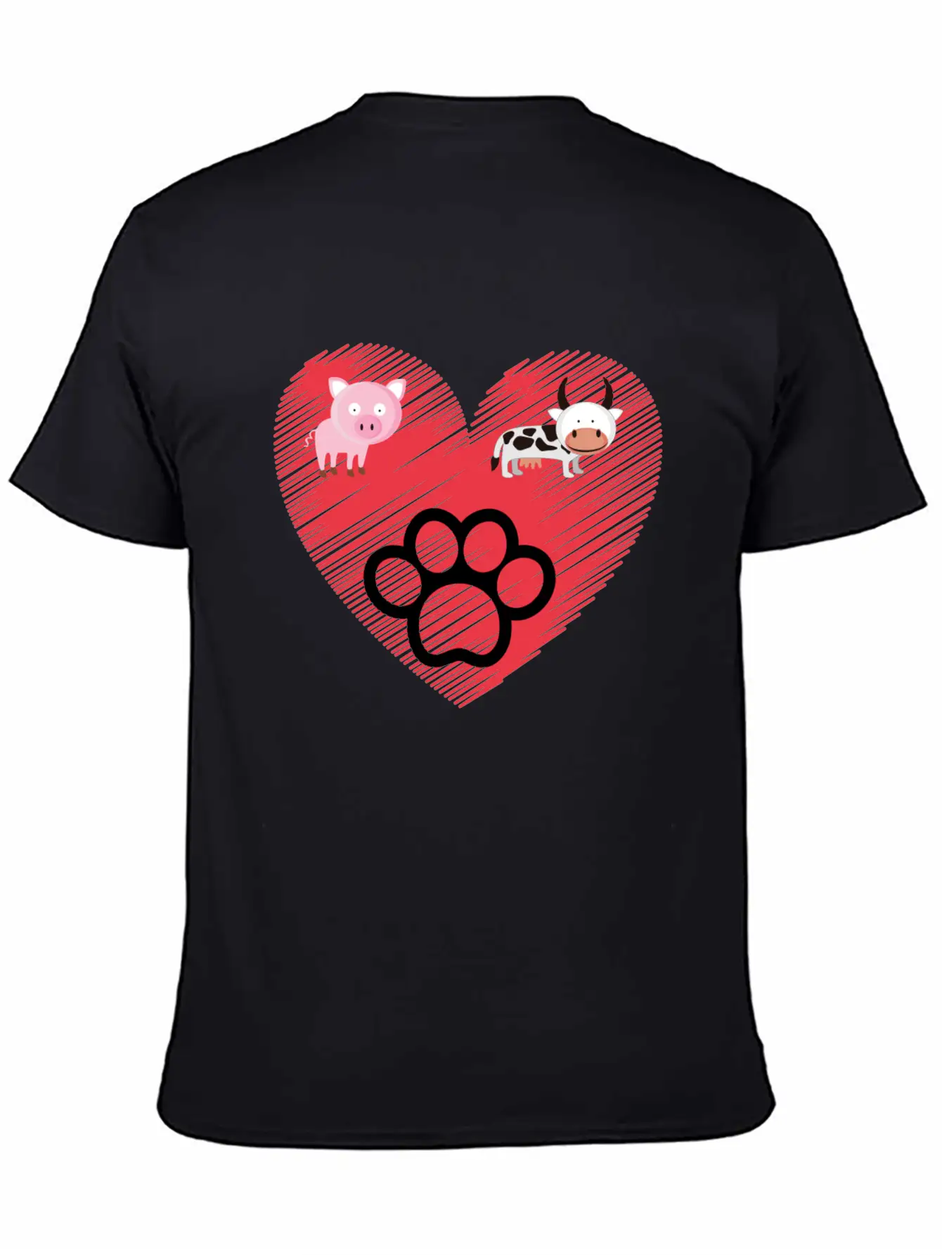 Paw, Pig And Cow Heart Design Graphic Stylish Everyday T-Shirt – Unisex Basic Cotton Tee
