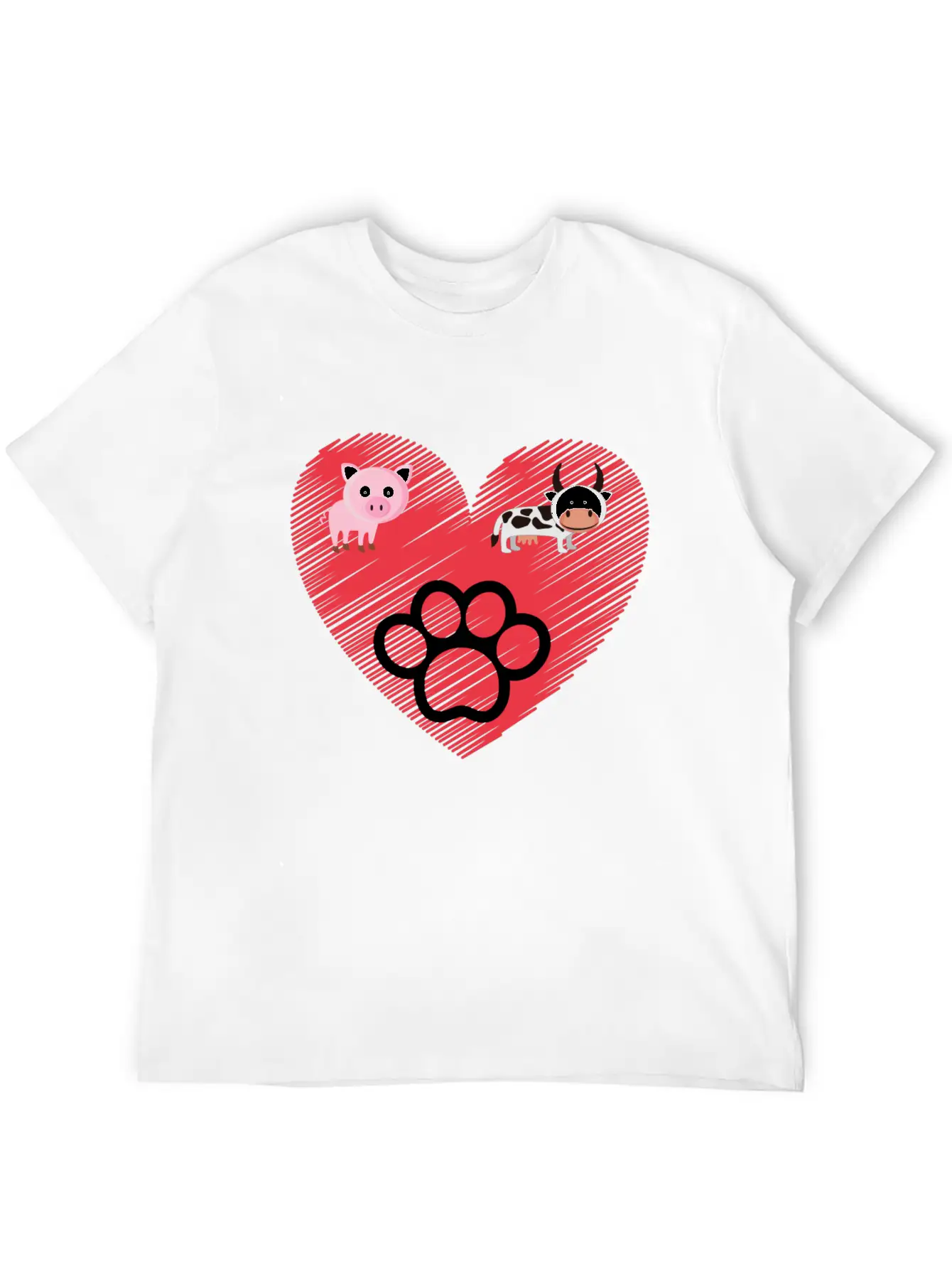 Paw, Pig And Cow Heart Design Graphic Stylish Everyday T-Shirt – Unisex Basic Cotton Tee