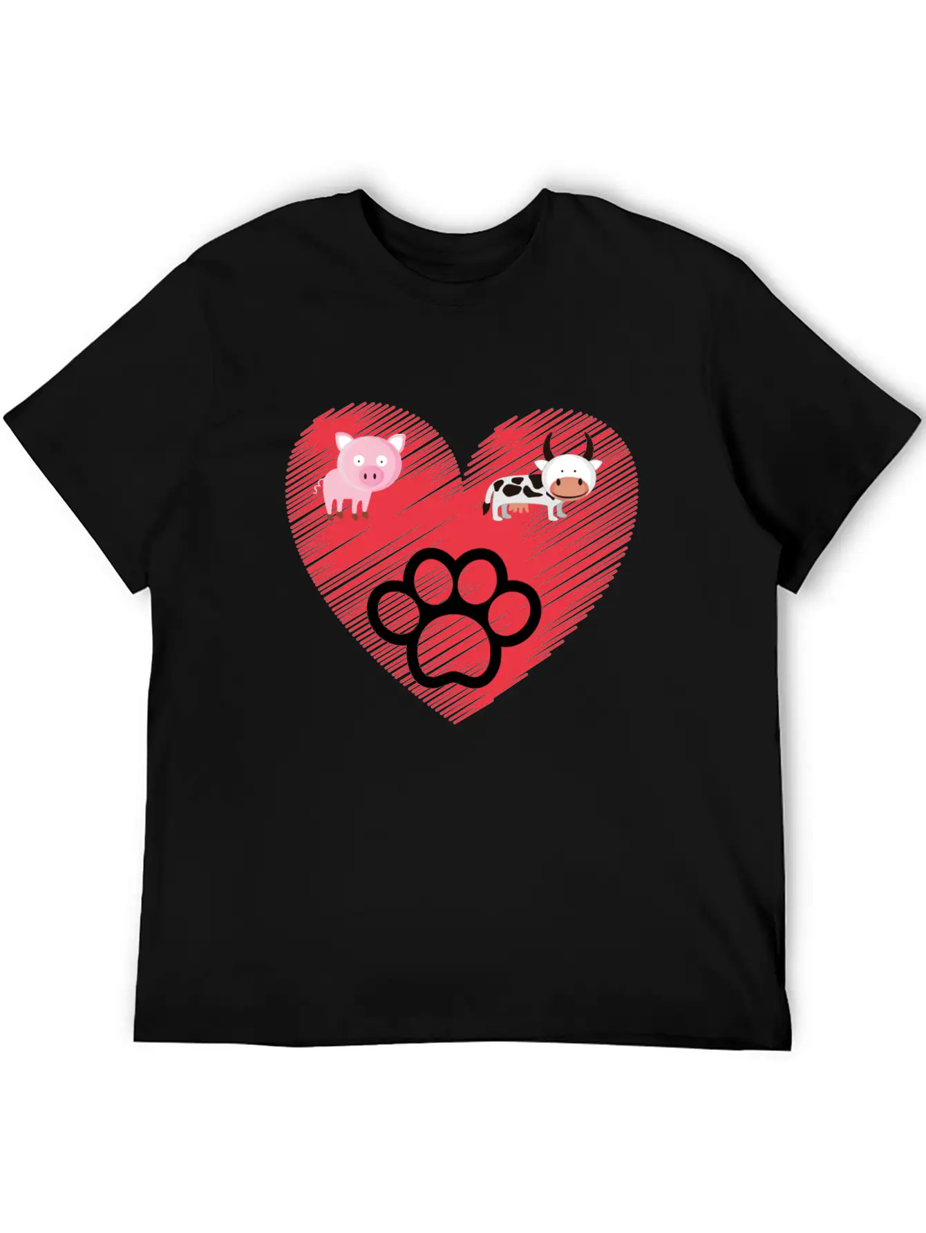 Paw, Pig And Cow Heart Design Graphic Stylish Everyday T-Shirt – Unisex Basic Cotton Tee