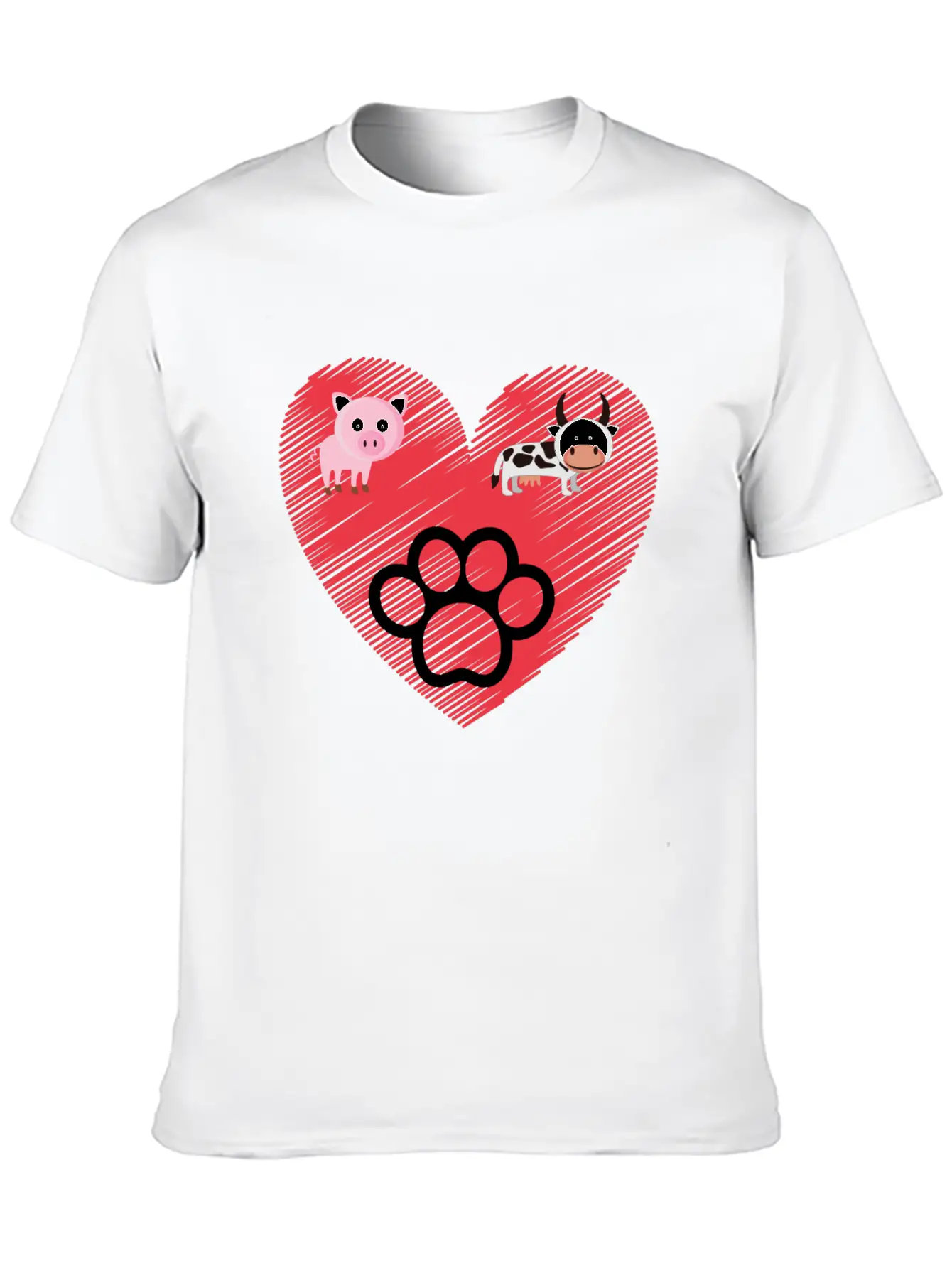 Paw, Pig And Cow Heart Design Graphic Stylish Everyday T-Shirt – Unisex Basic Cotton Tee